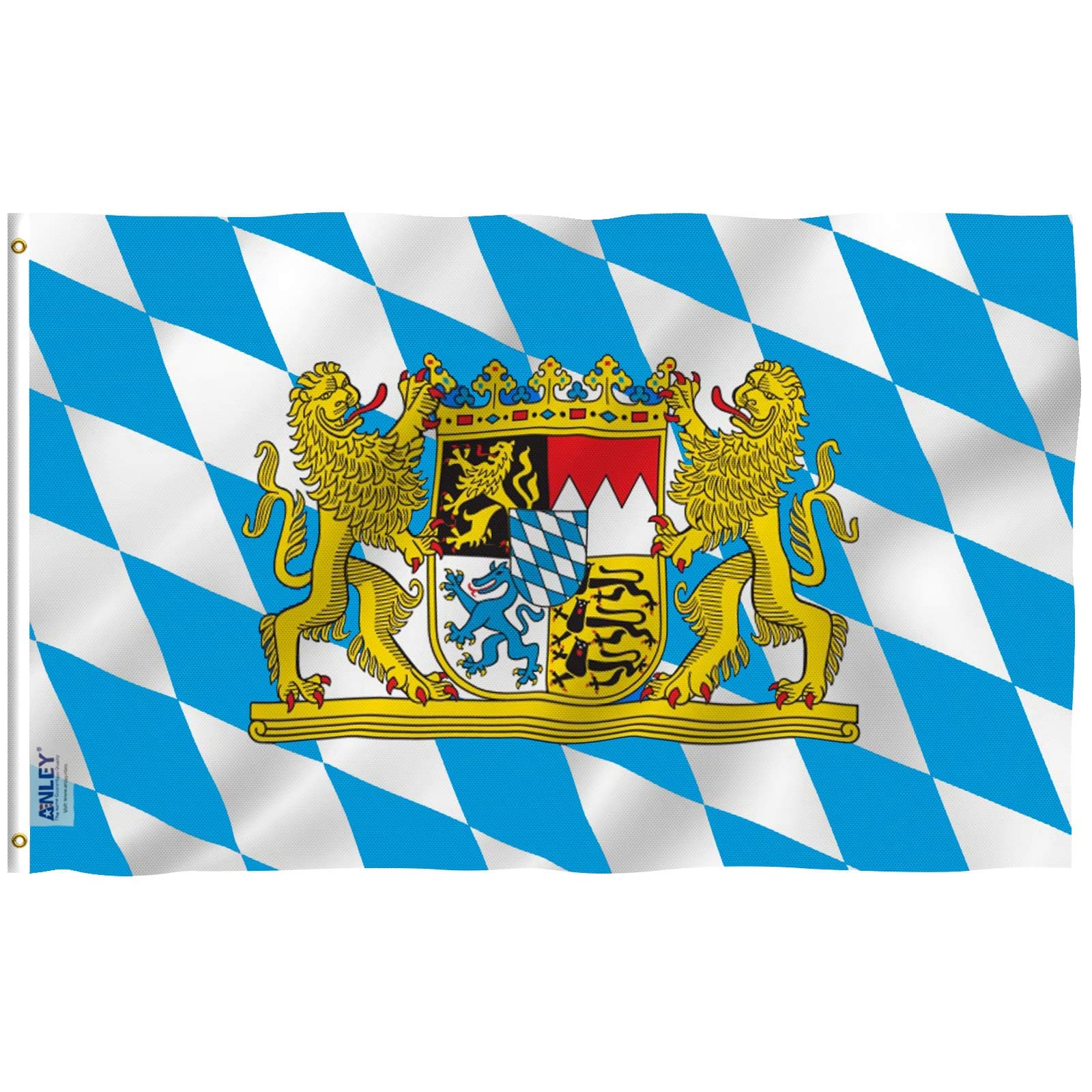 ANLEY Fly Breeze 3x5 Foot (90 X 150cm) Bavaria with Lions Flag - Vivid Color and UV Fade Resistant - Canvas Header and Double Stitched - Bavarian Lion Crest Flags Polyester with Brass Grommets
