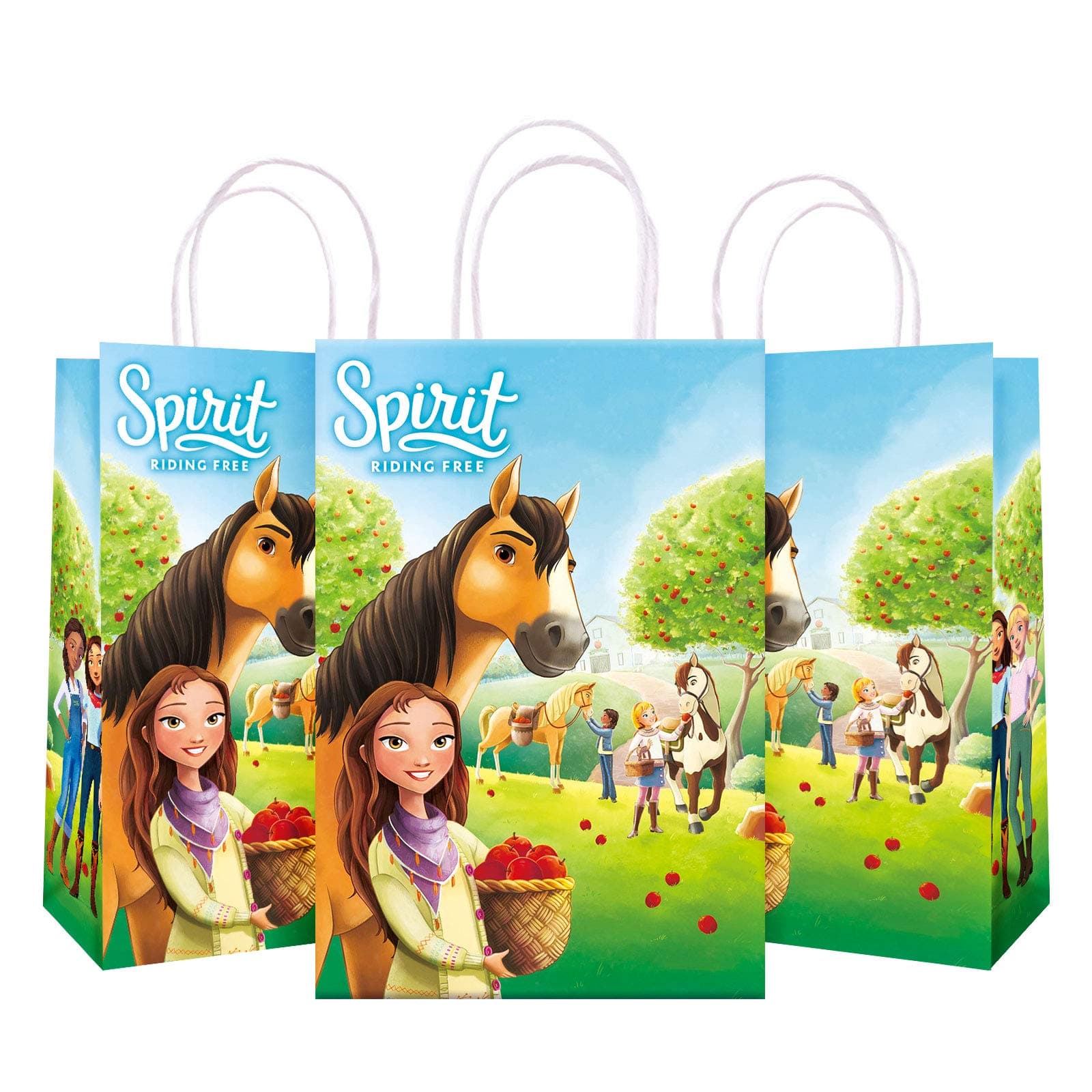 Horse Riding Party Bag Gift Bag – Cute Girl Horse Riding Party Supplies Favors For Kids Boys Girls – Kraft Paper Bags Take Goodie Candies, Toys, Small Gift Bags with Handle (12 Pack)