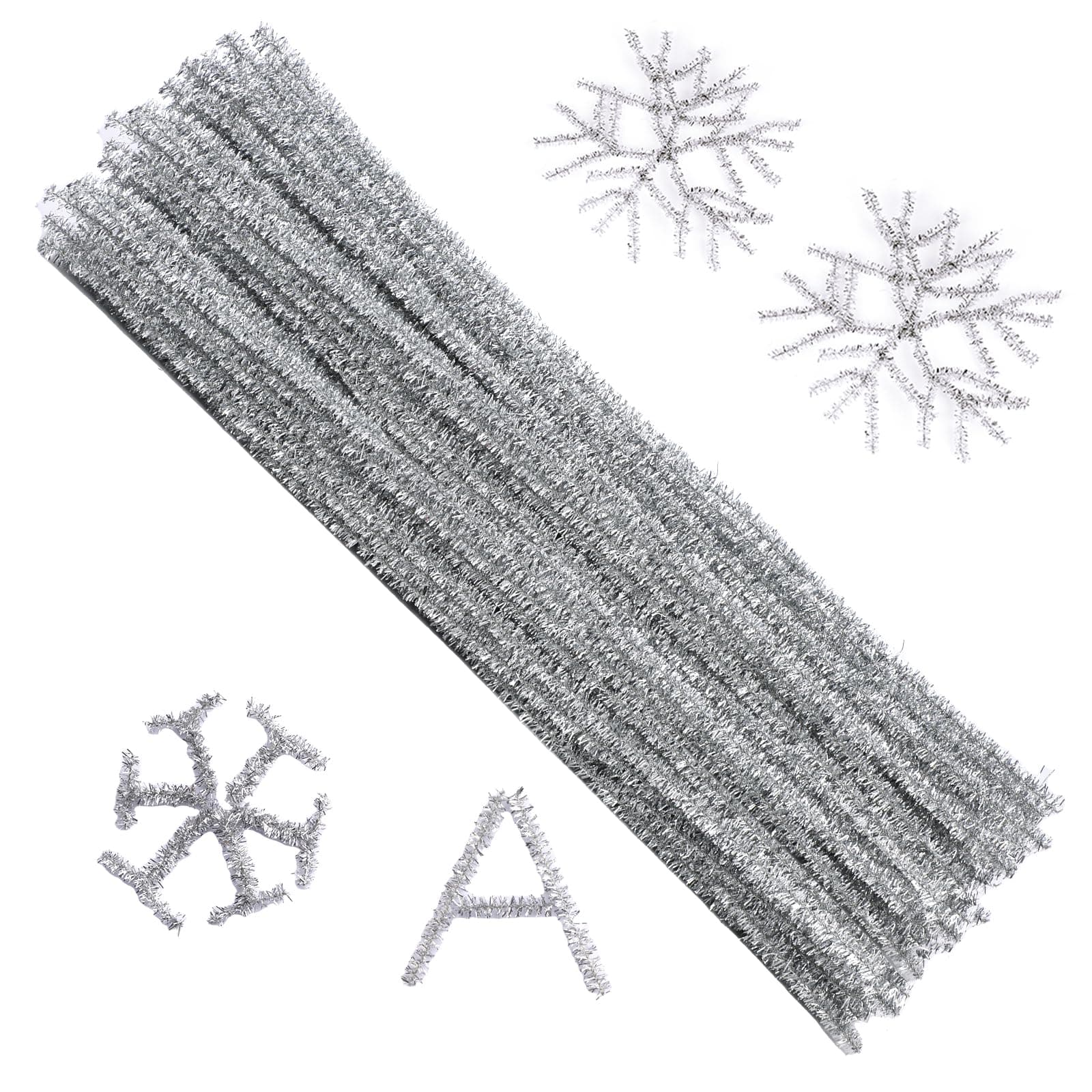100 Pieces Pipe Cleaners Chenille Stem, Glitter Sliver Pipe Cleaners Set for Pipe Cleaners DIY Arts Crafts Decorations, Chenille Stems Pipe Cleaners (Glitter Sliver)