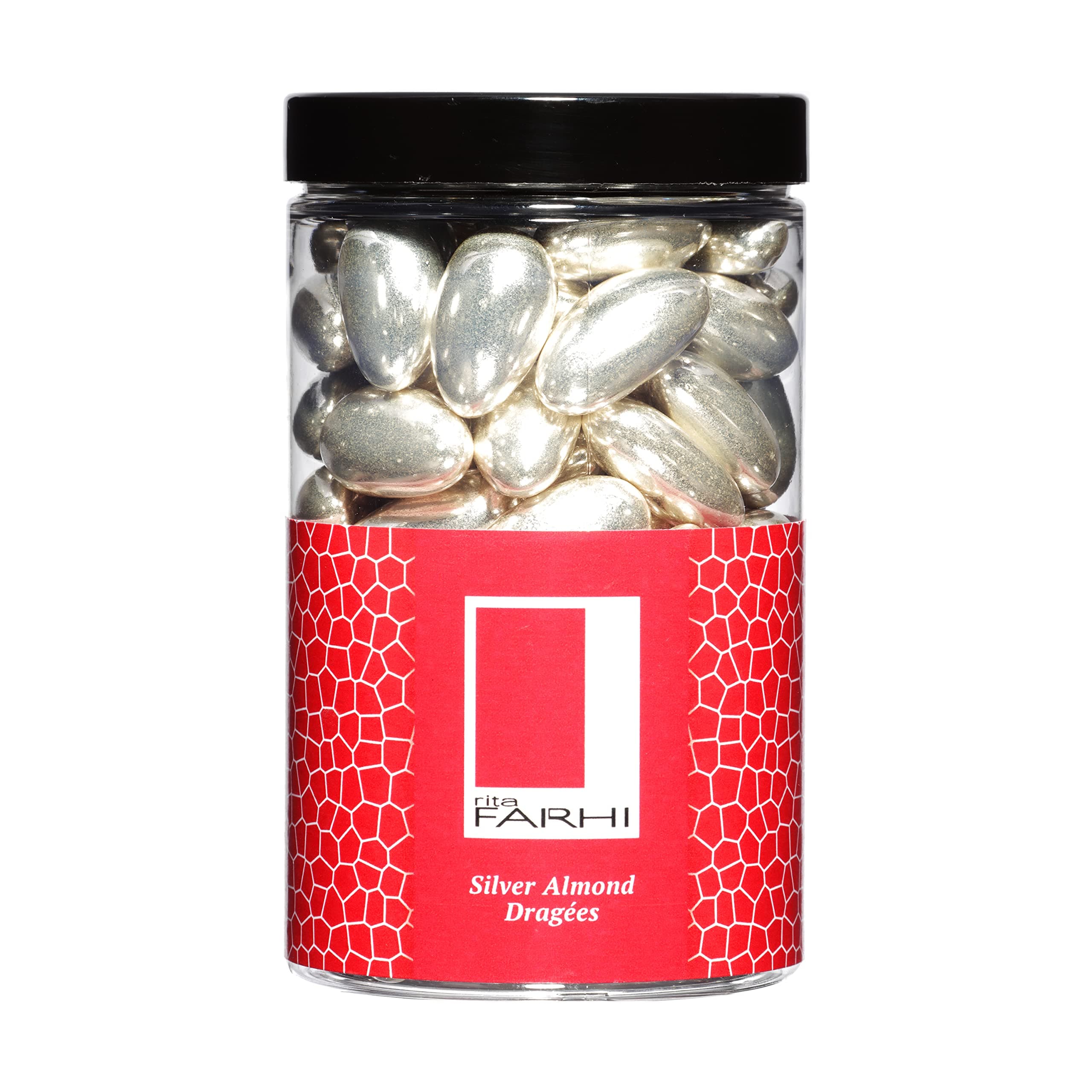 Rita Farhi Silver Sugared Almond Dragees in a Gift Jar - 370 g - Sugar Almonds Sweets