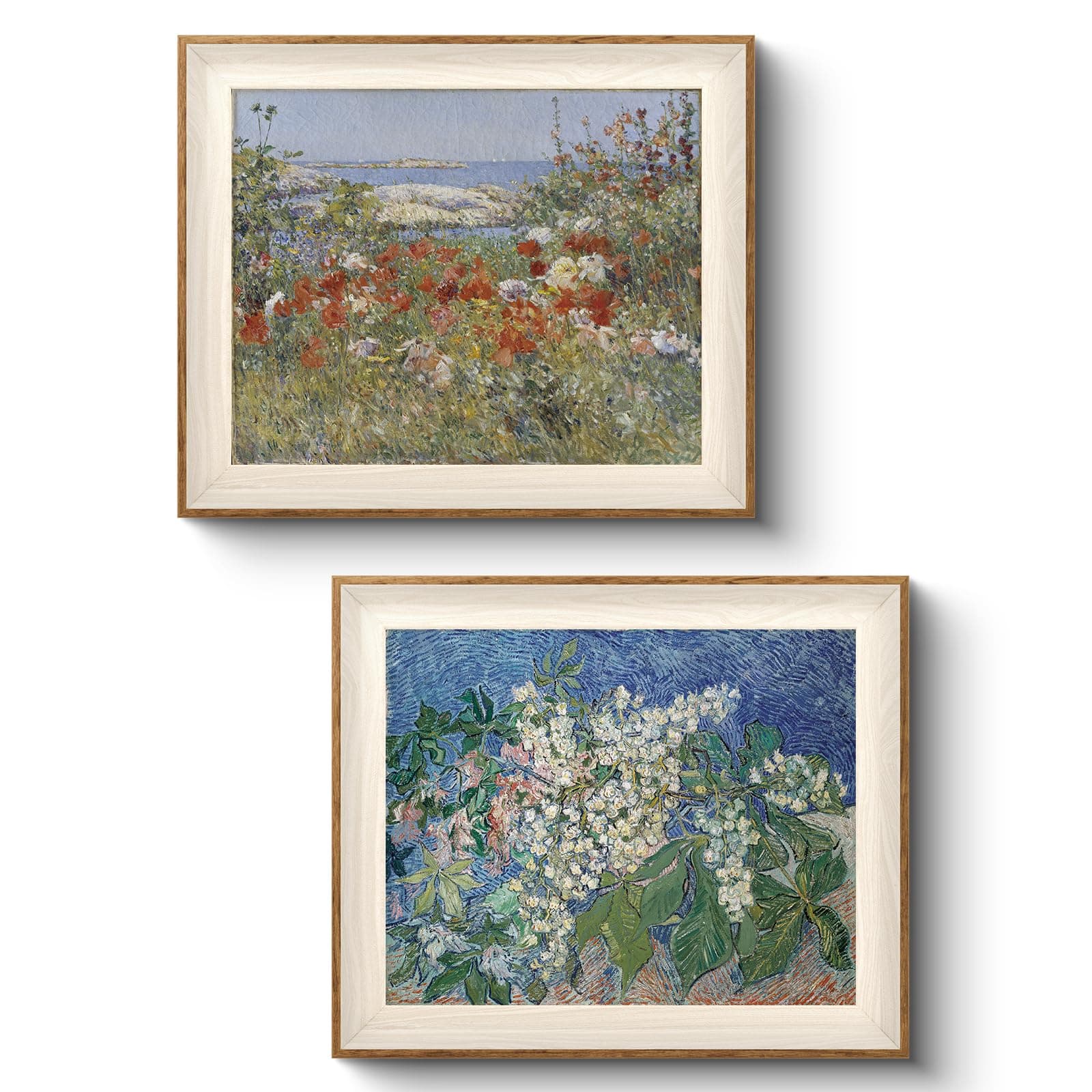 VIYYIEA Vintage Framed Flower Wall Art 2 Set, Seaside Flower Field Painting Decor Aesthetic, 10x12in Botanical Canvas Print Artwork Home Decor, Farmhouse Landscape Wall Pictures for Bedroom Barthroom