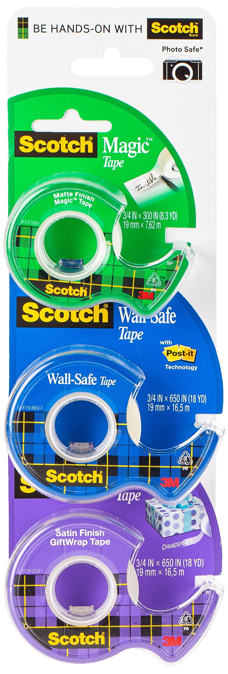 Scotch Tapes Promo 14 - Magic Tape + Wall-Safe Tape + Gift-wrap Tape, Different tape dispenser for all uses, choose the perfect one, 3 dispensers/pack