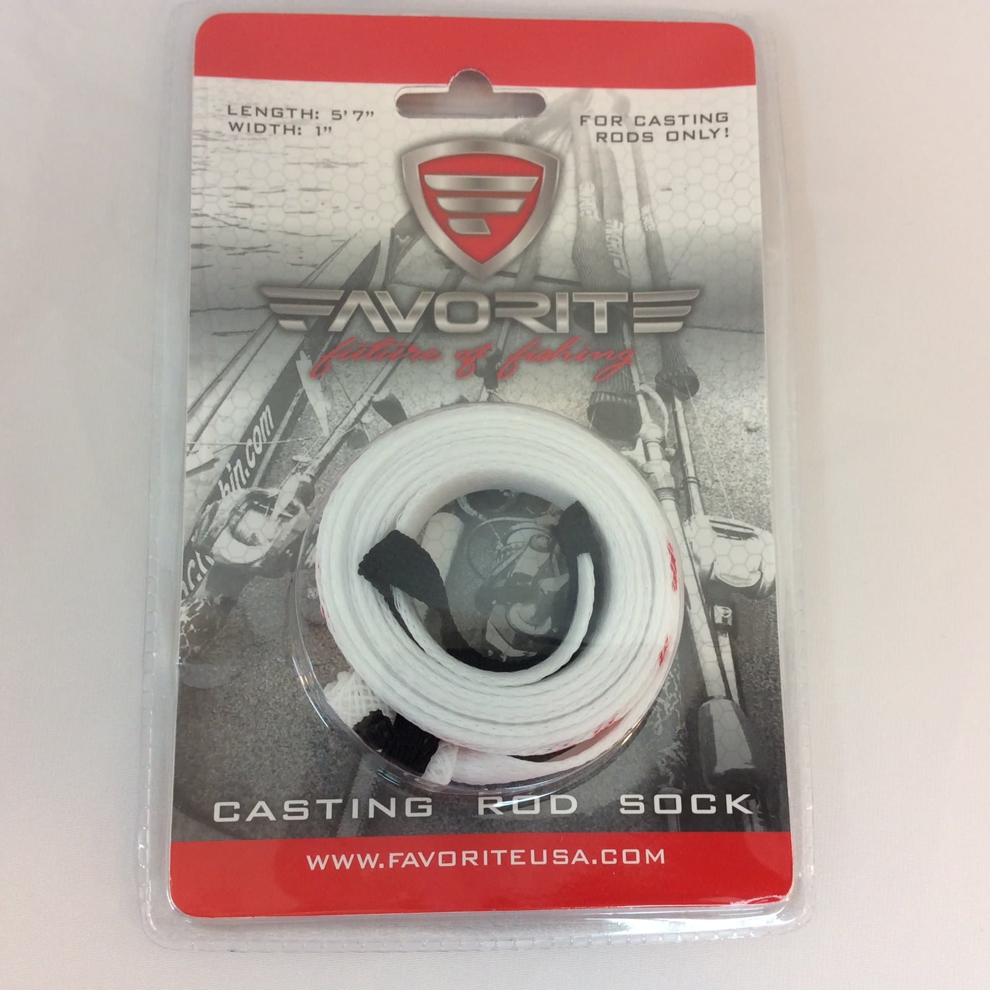 Favorite Fishing USA- Favorite Rod Sock, White w/ red print 67", foam tip