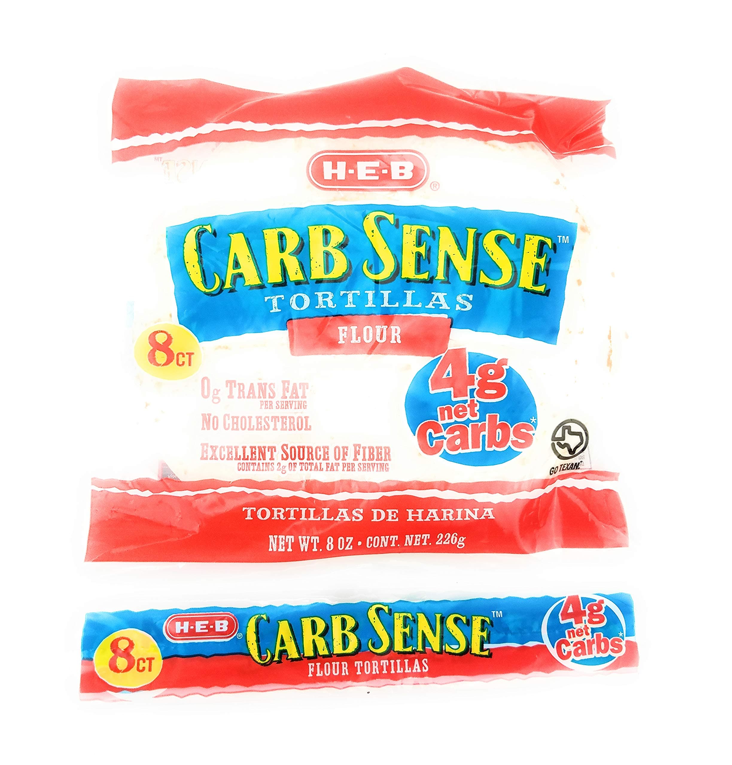 HEB Carb Sense Flour Tortillas | Keto Friendly, Low Carb Tortilla | 8 count each | 2 Packages Low carb Tortillas | Low Carb, Keto, Whole Grains | High Fiber, No Sugar | Small Size | 8 Count | (Flour)