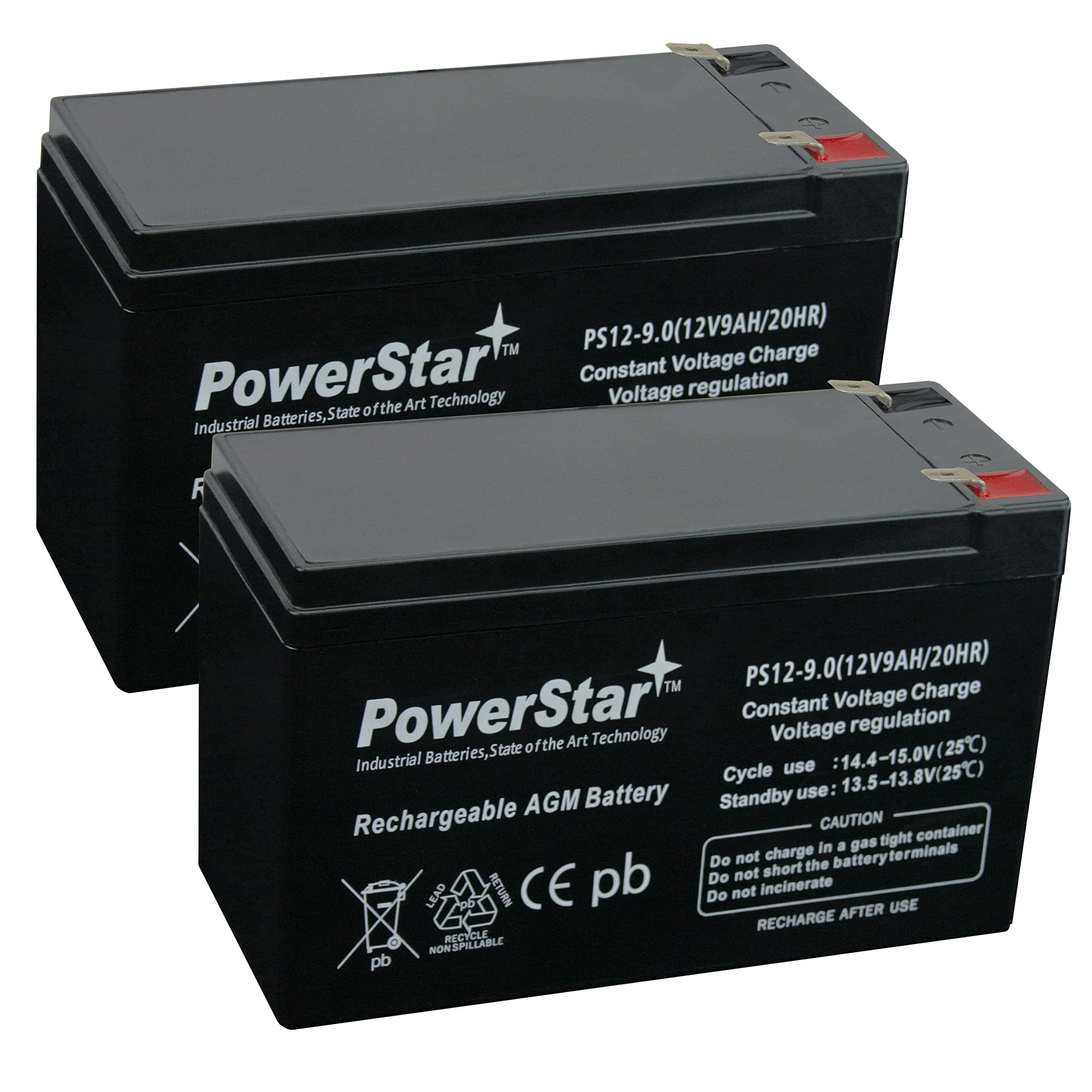 PowerStar-2 Pack - 12V 9AH BATTERY FOR 6-DW-7 12V 7AH 10hr SHAOXING HUITONG REPL