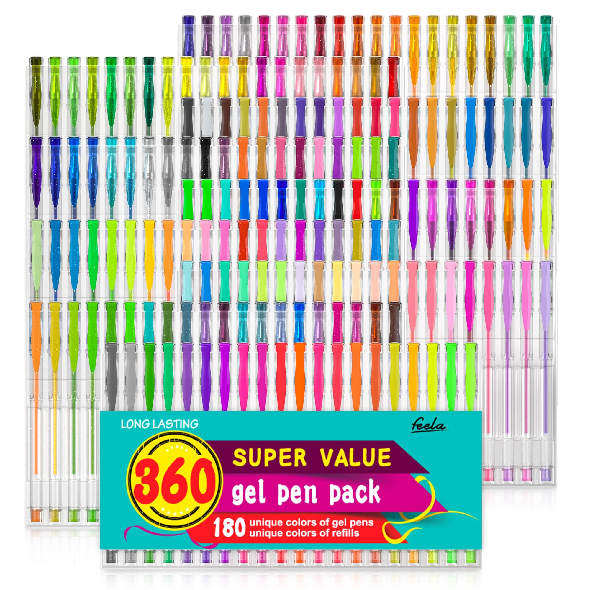 360 Colors Gel Pens Set 180 Unique Gel Pen Plus 180 Refills for Adult Coloring Books Drawing