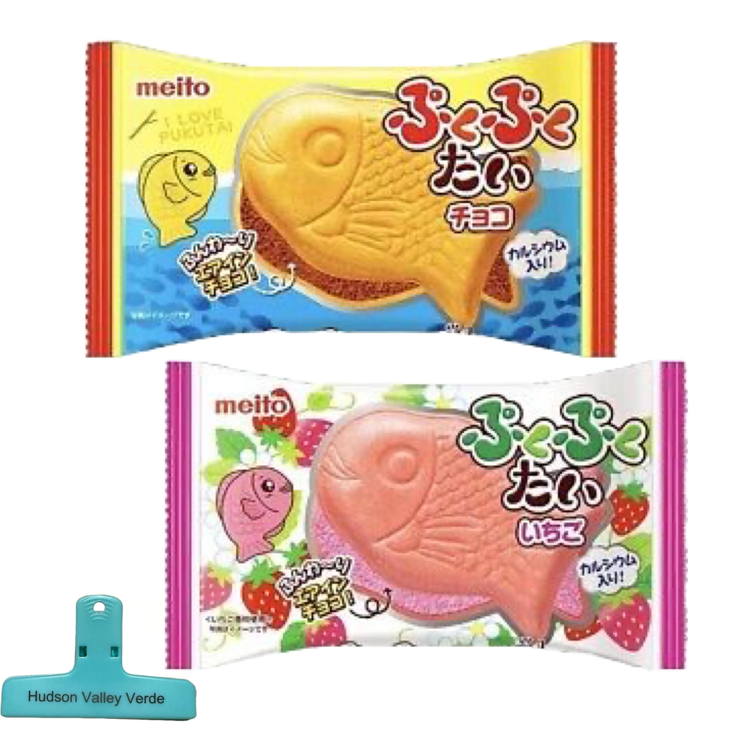 Taiyaki- Traditional Japanese Sweets- Puku Puku Tia Chocolate/Strawberry (2 Pack) Combo Bundle - Bonus HVV Chip Clip