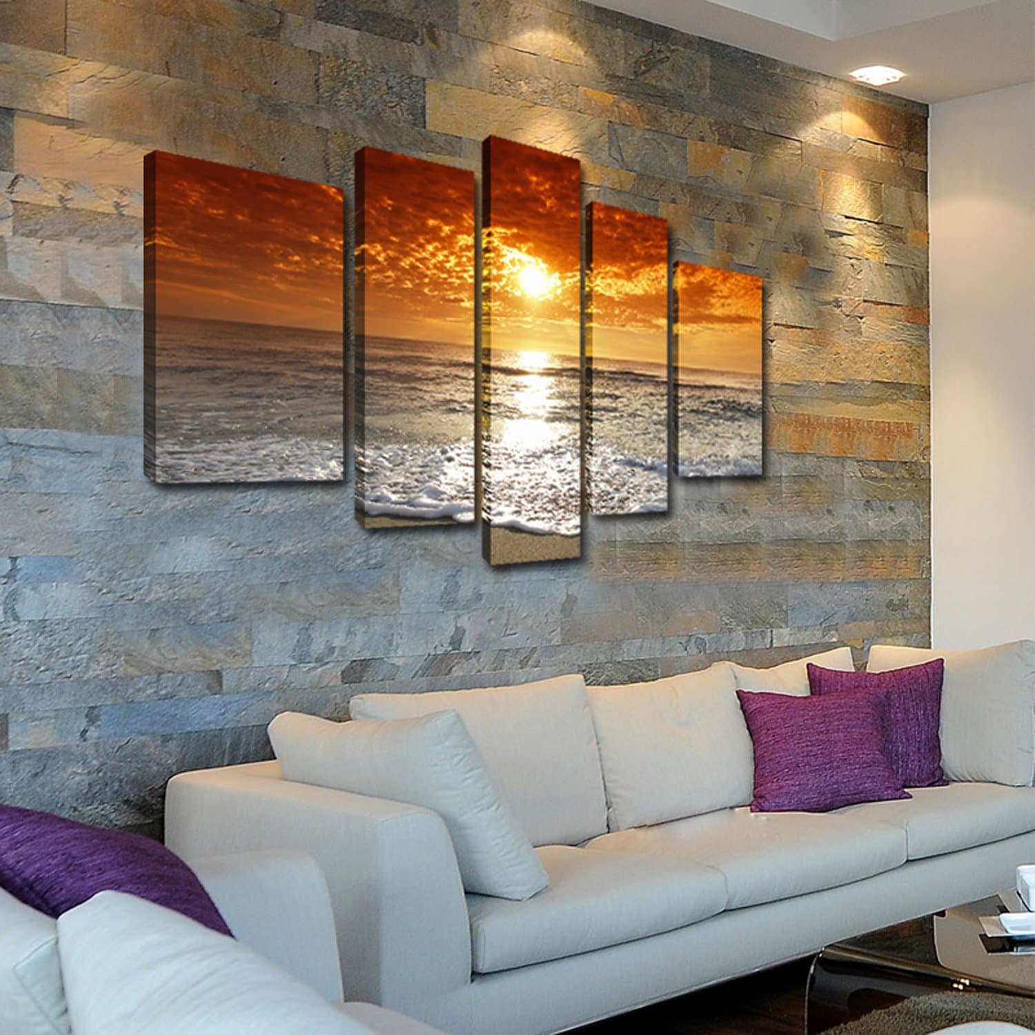 Decor Canvas Prints - Sunset With Cloud Landscape Oil Painting Wall Art For Living Room Home 5pcs/set