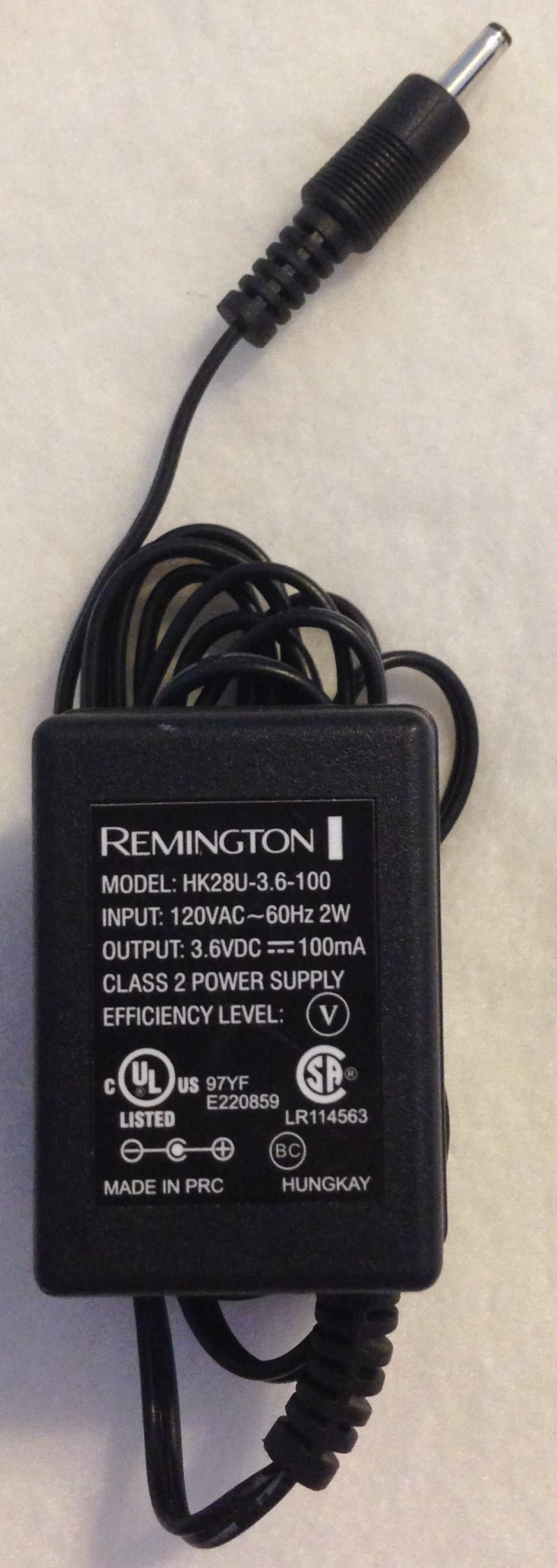 Remington AC Adapter Power Supply 3.6VDC 100mA Model: HK28U-3.6-100