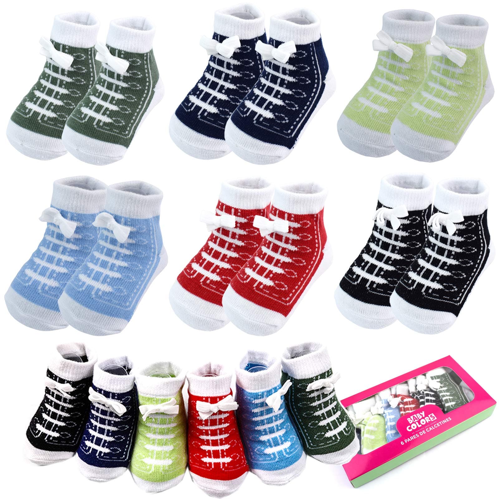 6 Pairs Baby Cotton Sneaker Newborn Ankle Sock Toddler Crew Walkers Bootie Infant Slippers Socks