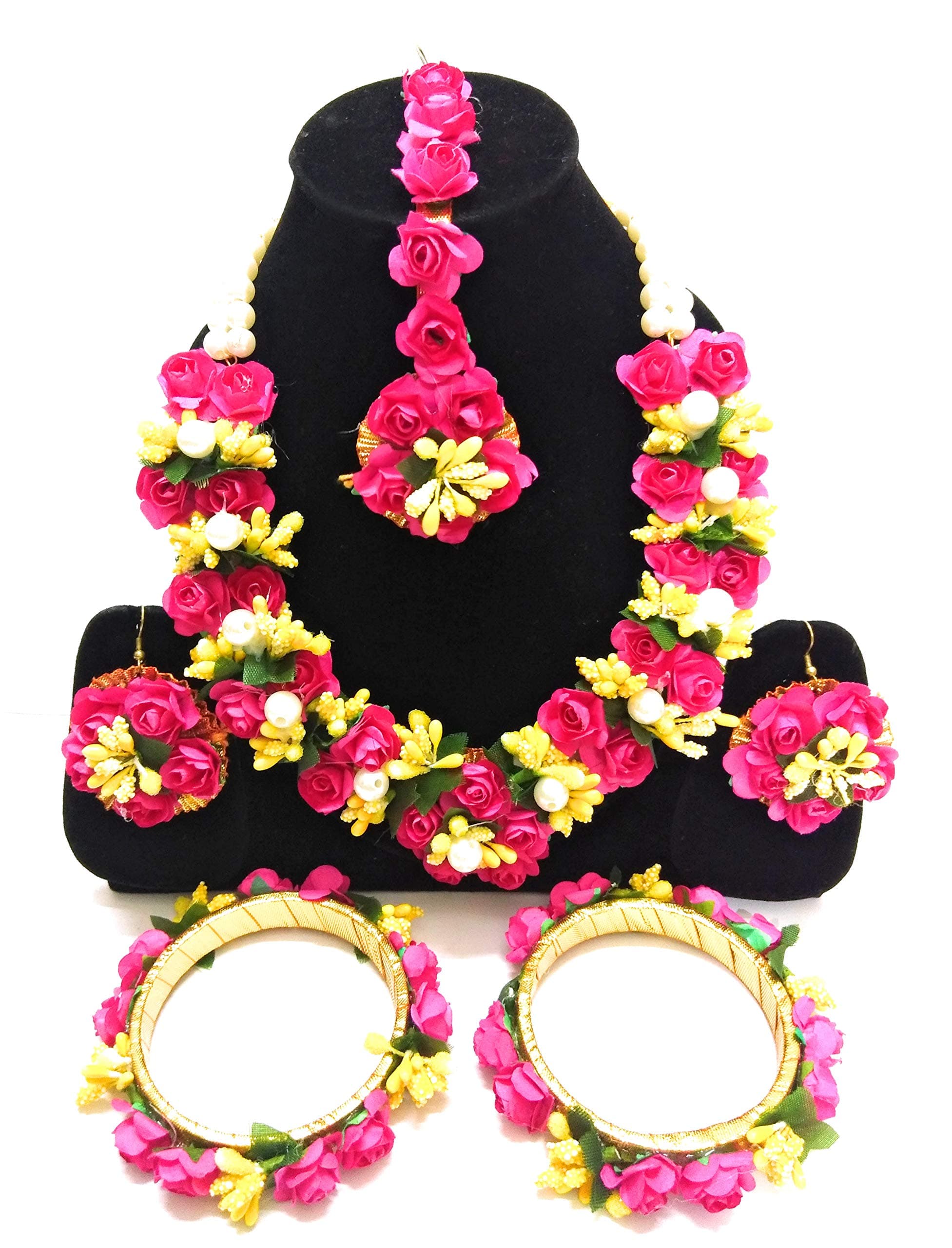 Naazz Fabric & Paper Flower Jewellery Set for Women & Girls (Pink)