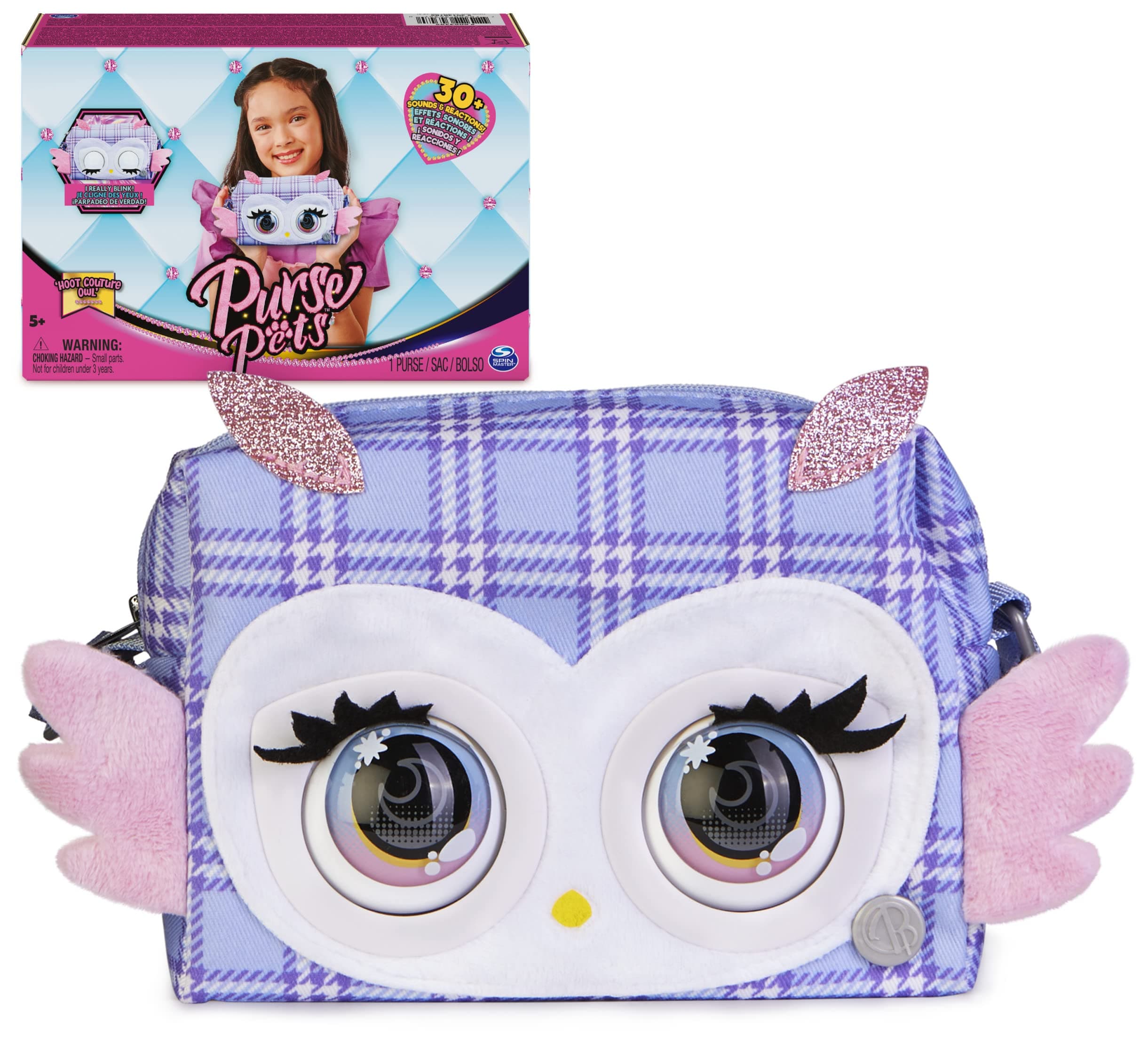 Purse Pets, Print Perfect Hoot Couture Owl, Interactive Pet Toy & Crossbody Kids Purse, over 30 Sounds & Reactions, Girls Shoulder Bag, Tween Gifts