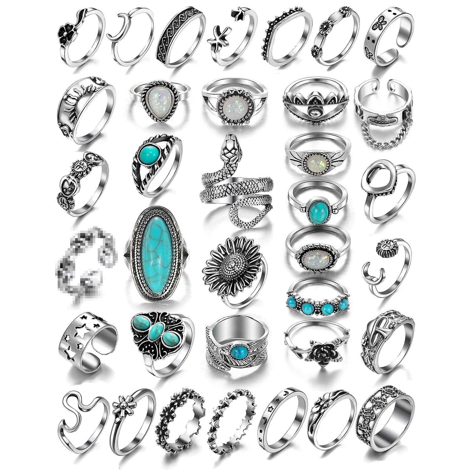 KISS WIFE Cool Rings Set for Women, Vintage Silver Punk Rings Bulk, Gothic Chunky Knuckle Emo Stackable Finger Ring Pack (Bohemian)