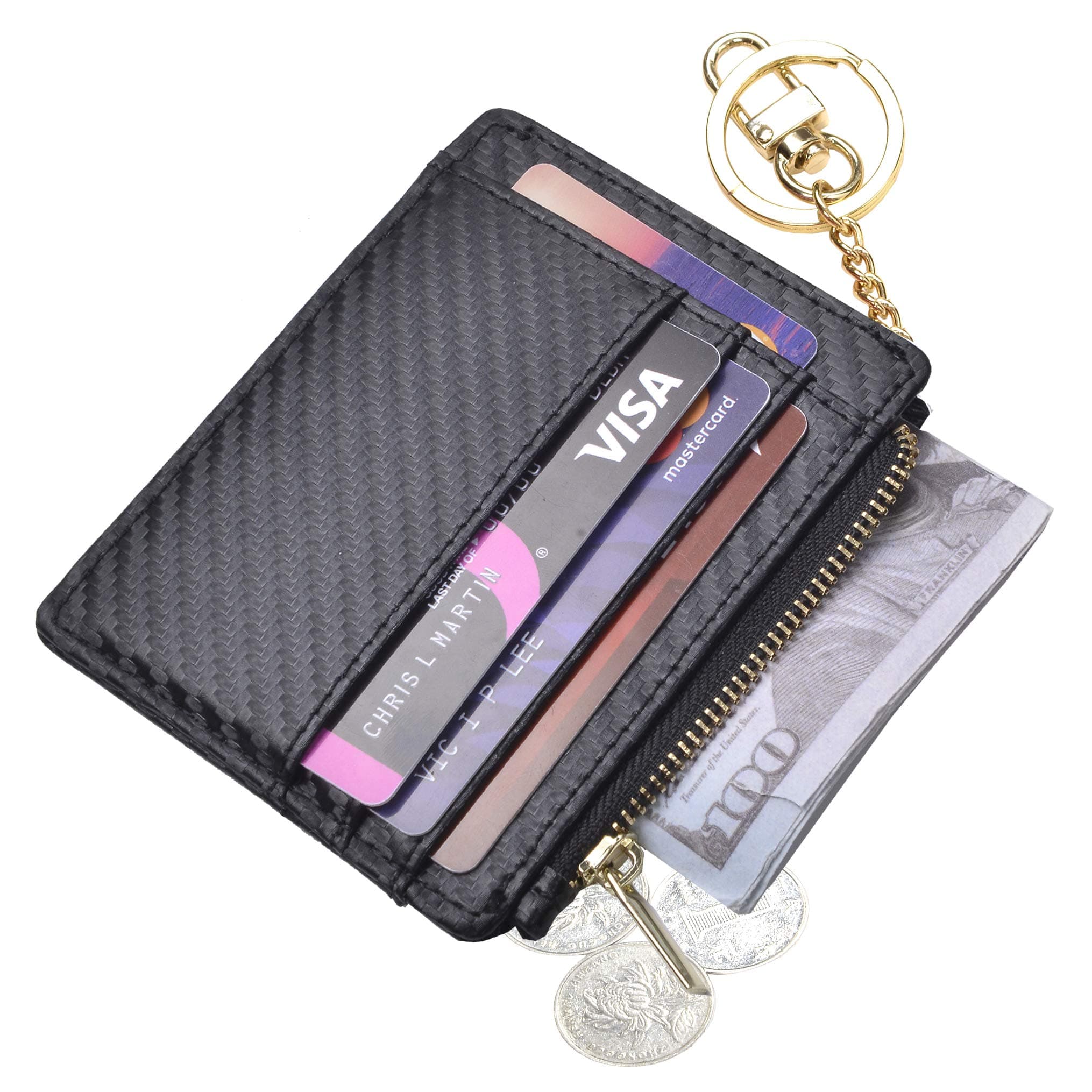 Womens Slim RFID Credit Card Holder Mini Front Pocket Wallet Coin Purse Keychain