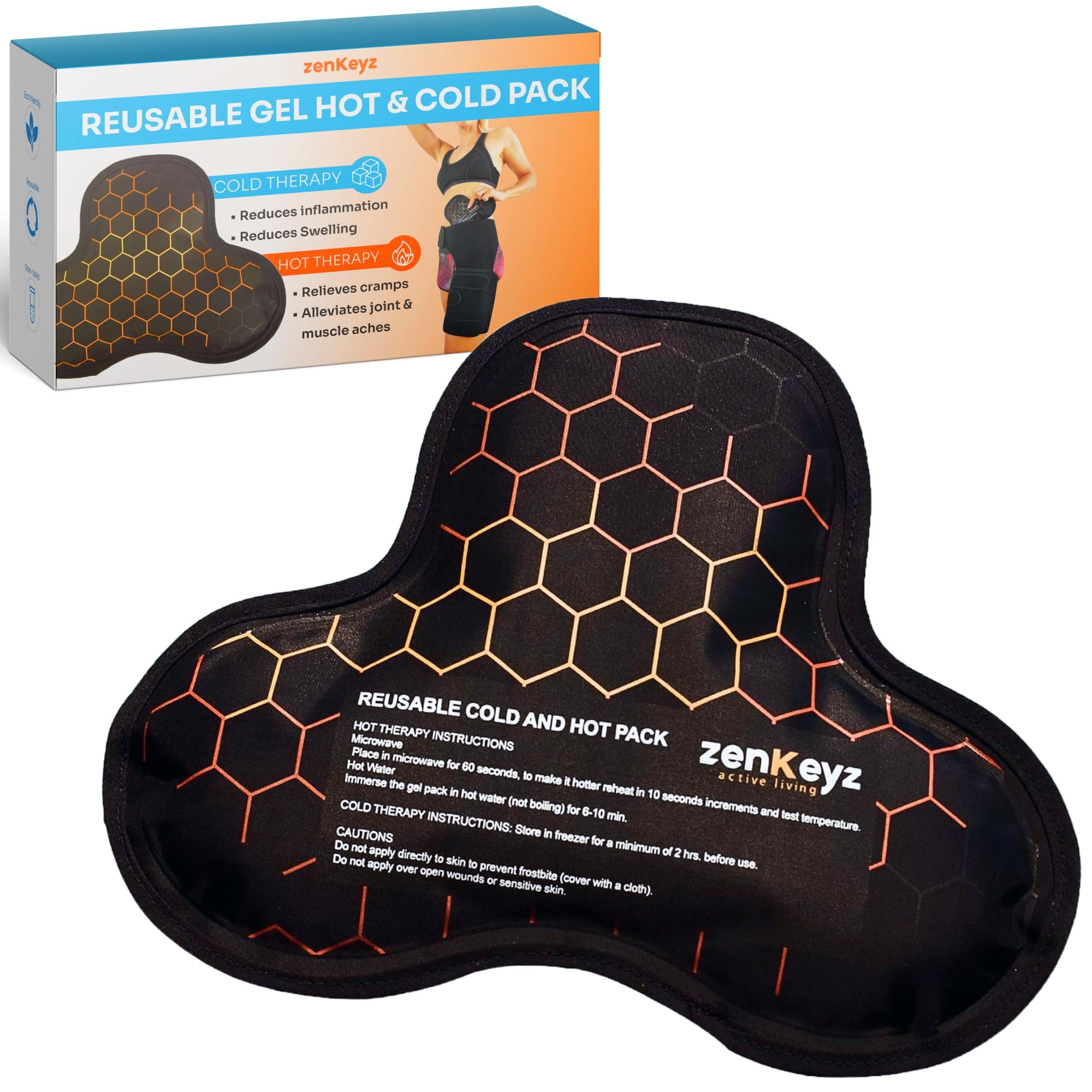 ZENKEYZ Reusable Gel Shoulder Ice Pack - 8x10 Inch, Black, Pack of 1 - Hot & Cold Therapy for Injuries - Flexible Knee Ice Wrap - Ankle Wrap & Back Pain Support Sport Gift for Athletes and Seniors