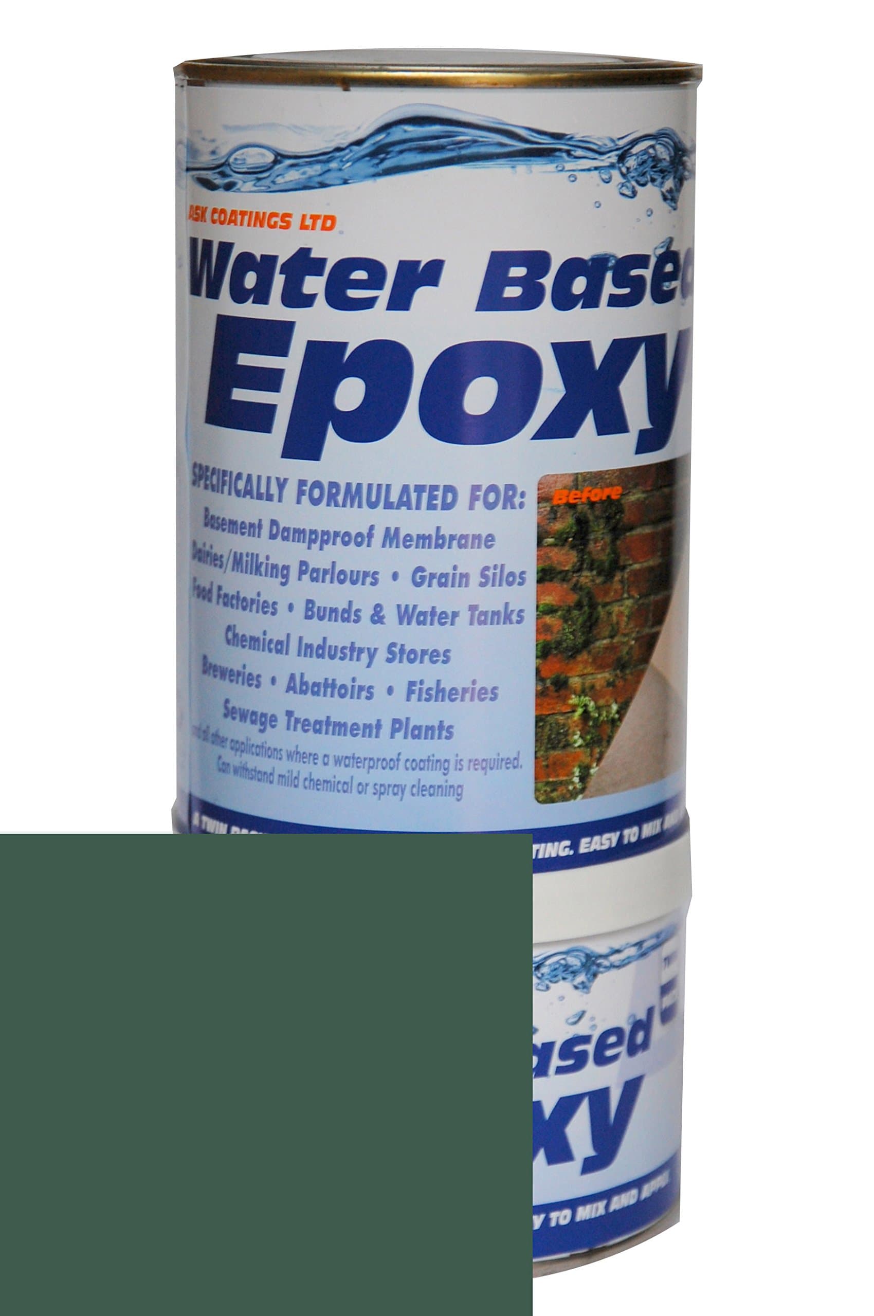 Damp Proof Epoxy Resin Water Based Paint for Garages, Walls, Basements and Tanks - 1L (Green)