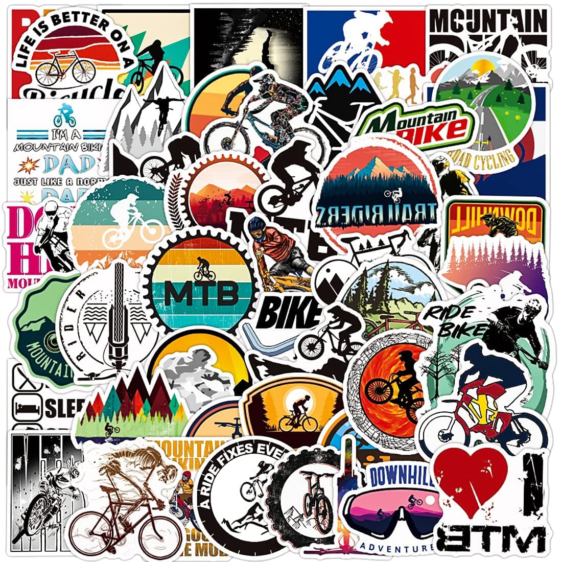 50pcs Mountain Bike Stickers - Waterproof MTB Bike Stickers for Water Bottles Laptop Phone Car Skateboard Luggage Bumper Bike DIY Decoration Vinyl Decals Stickers for Teens Kid Boy Girl