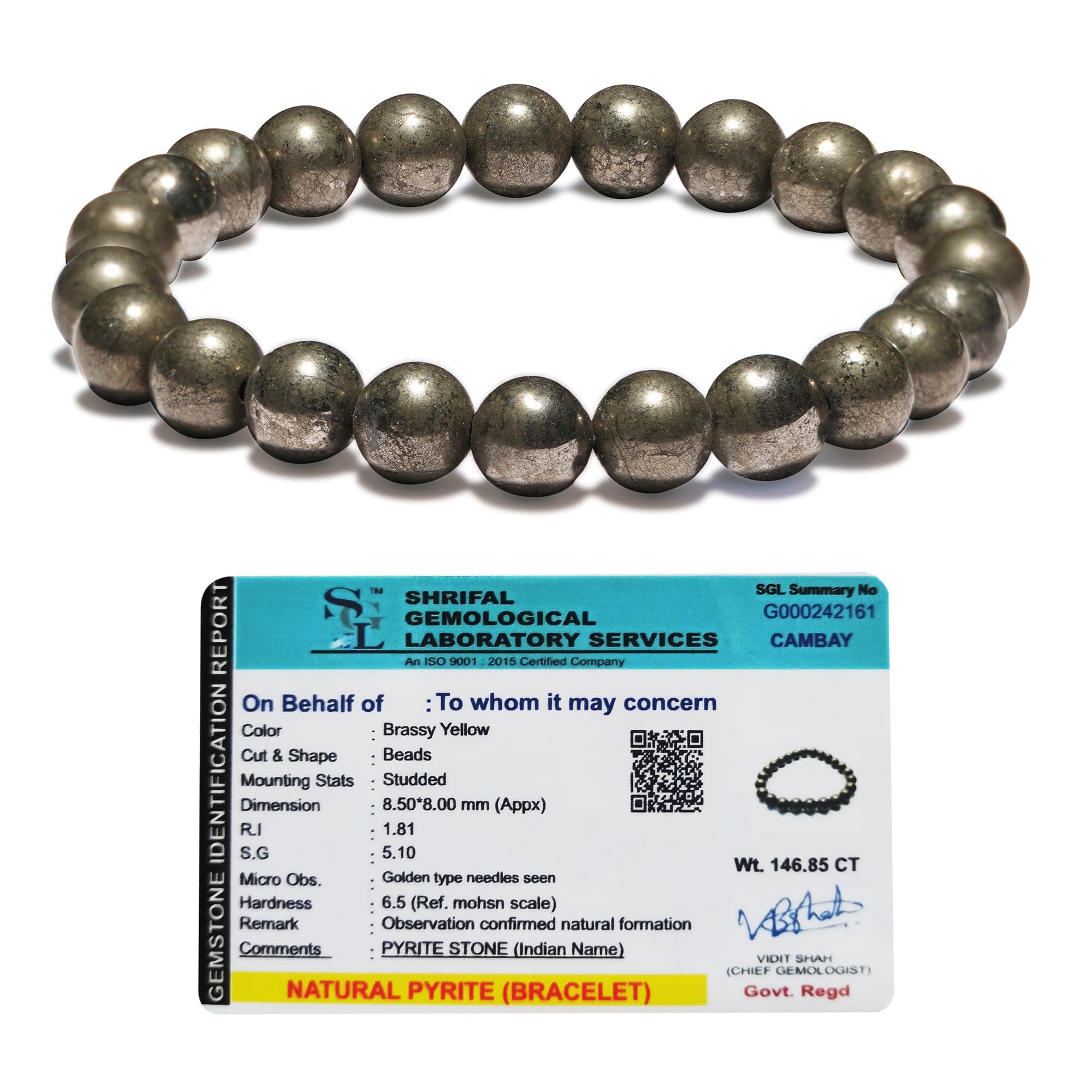 Raw Pyrite Bracelet Original Certified for Men and Women, Money Magnet, Pyrite Crystal, Dhan Yog, Stone for Money, Wealth, Manifestation, Meditation, and Reiki Healing - 8MM
