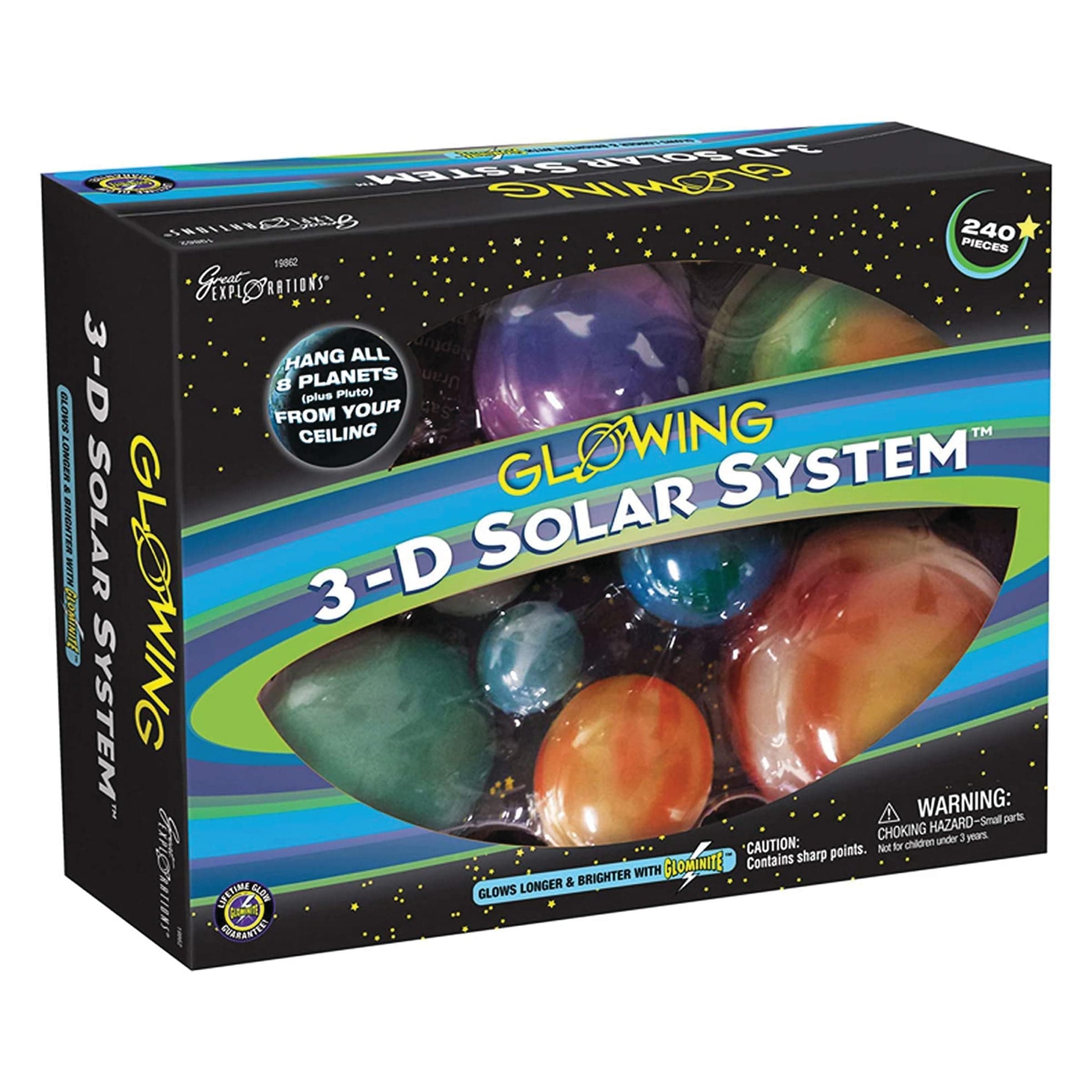 Great Explorations 3-D Solar System Glow In The Dark Ceiling Hanging Kit Planets and Star Stickers Create Milky Way Teach Science Stem, Multicolor