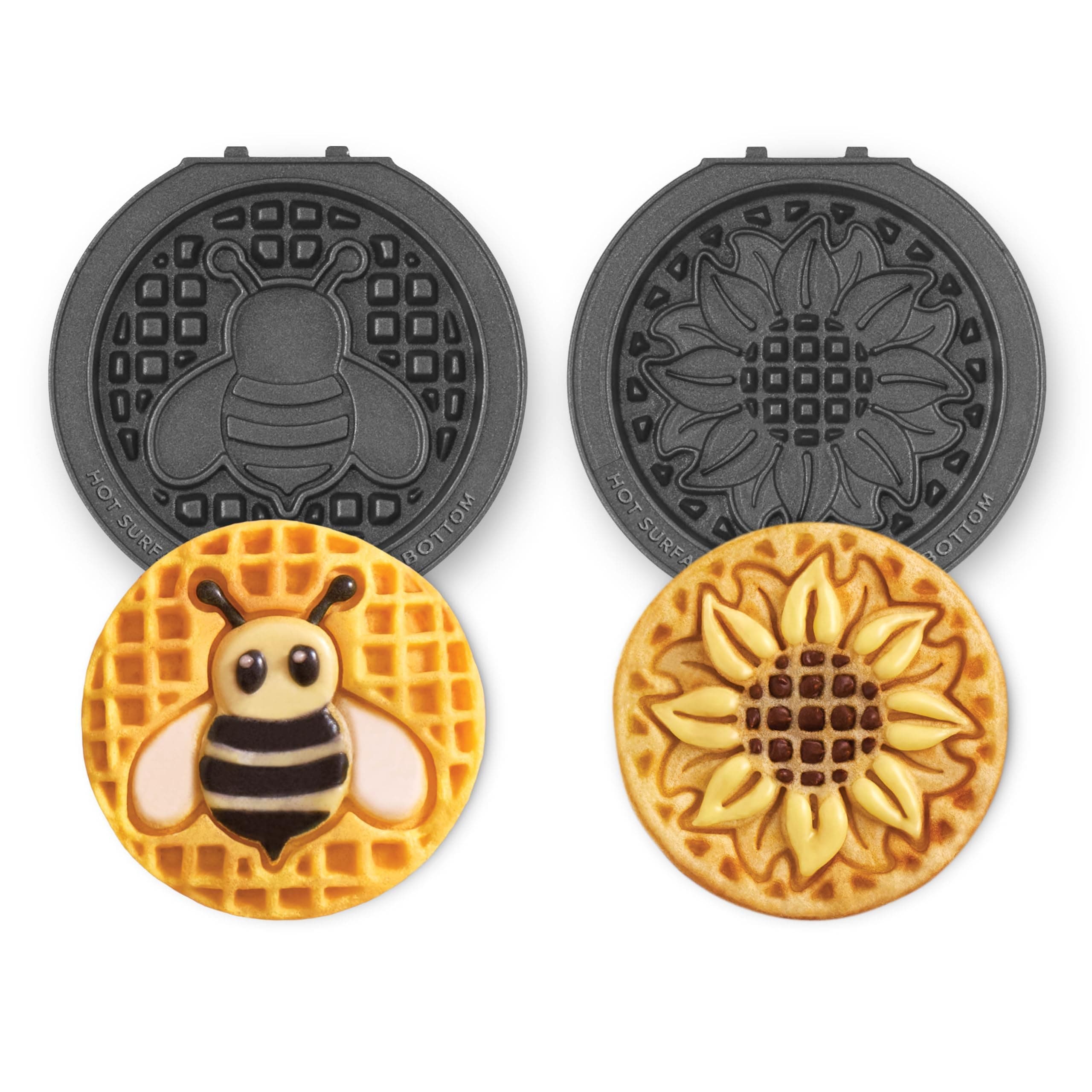 Dash MultiMaker® Mini System Removable Plate Set - Nonstick Replacement Plates for Spring Waffle Breakfast - Waffle Maker Not Included - 4-Inch - Two-Pack - Sunflower & Bee