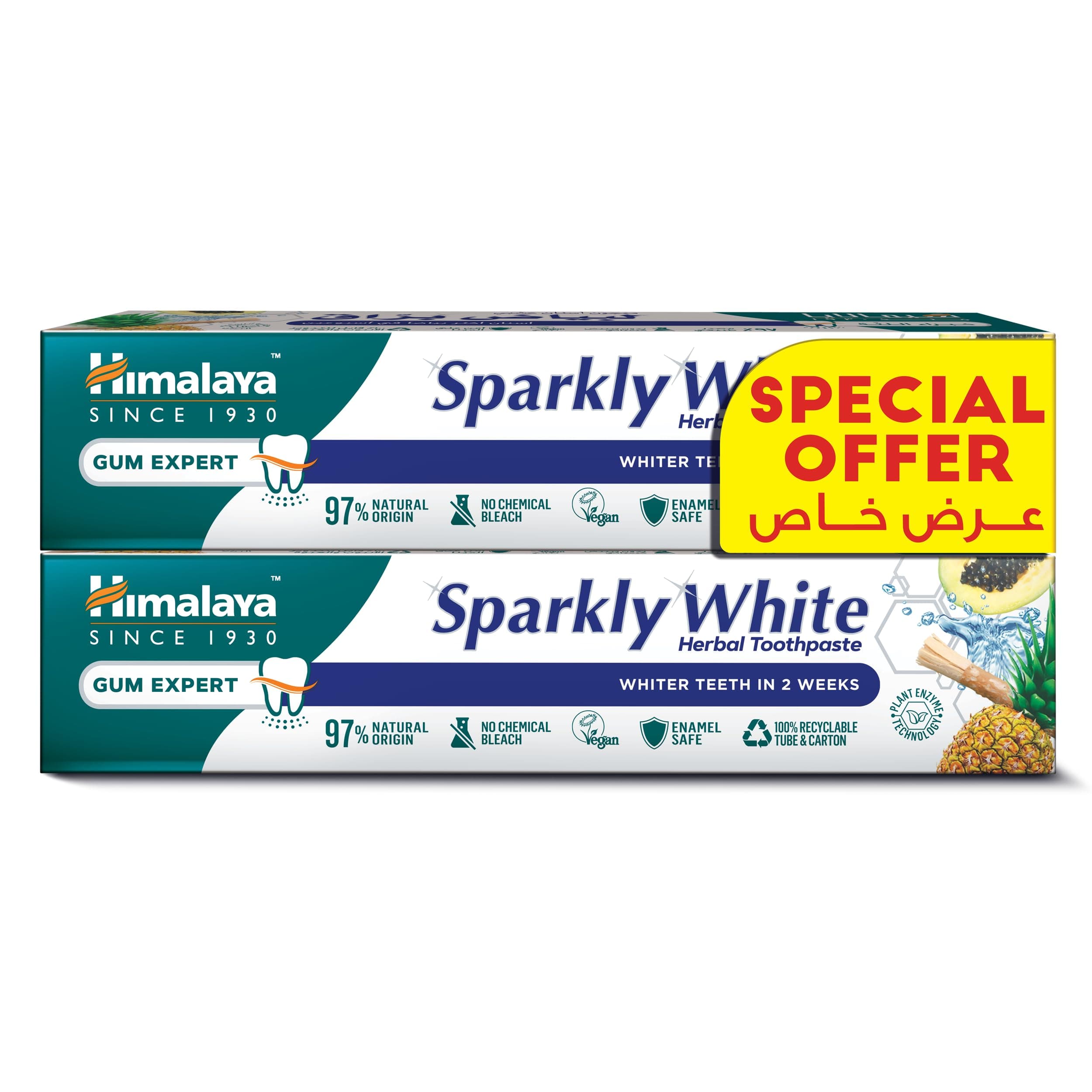 Himalaya Since 1930 Sparkly White Herbal Toothpaste, 2 X 100ml