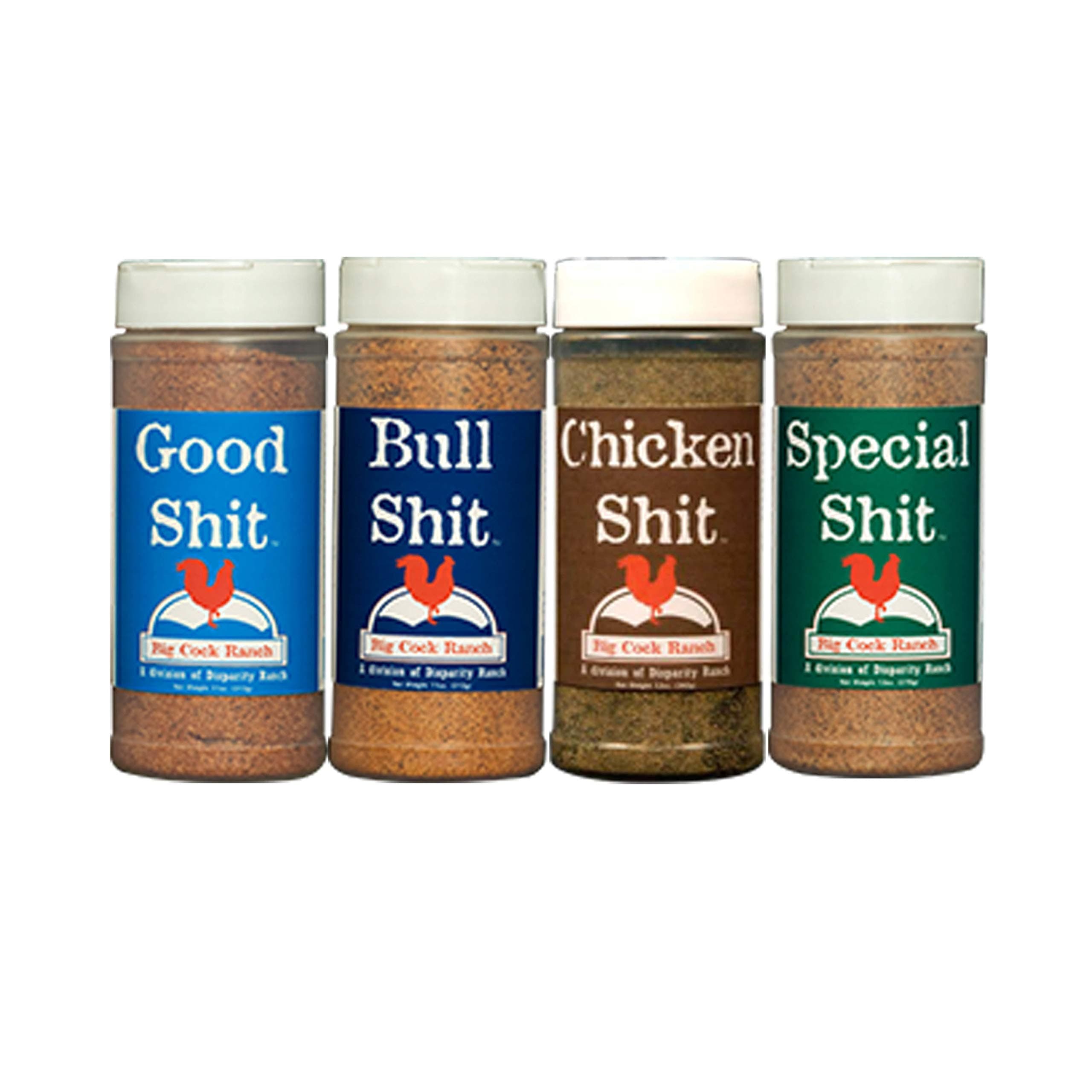 Big Cock Ranch Gourmet Seasoning Bundle All-Purpose Special Shit 13oz, Bull Shit for Steak 12oz, Good Shit Sweet N' Salty 11oz and Chicken Shit 12oz Gluten-Free and No MSG