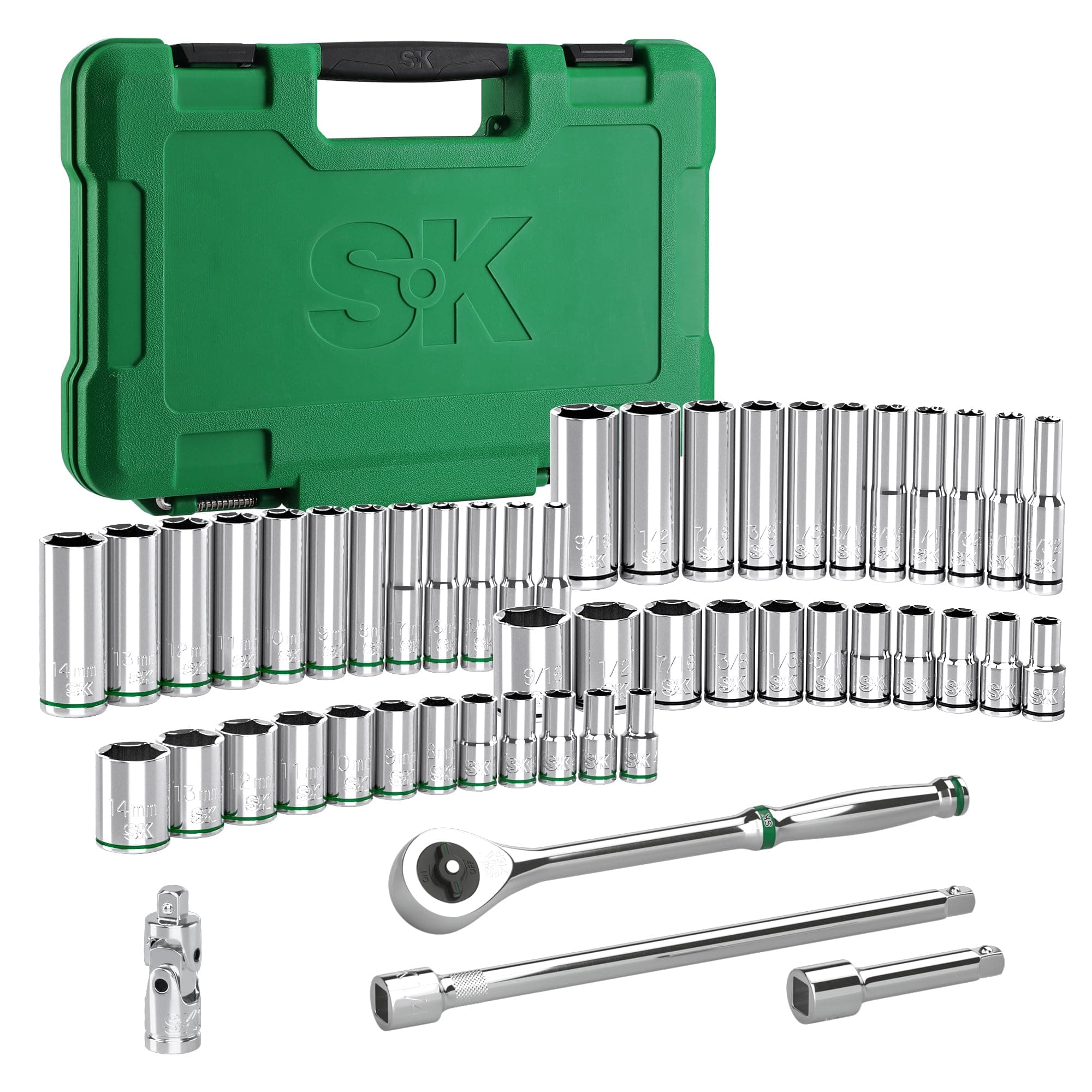 1/4" Drive Socket Set with 216-P Quick-Release Ratchet, 50-Piece, SAE & Metric, SuperKrome Finish, Premium CR-V Construction, with Storage Suitcase