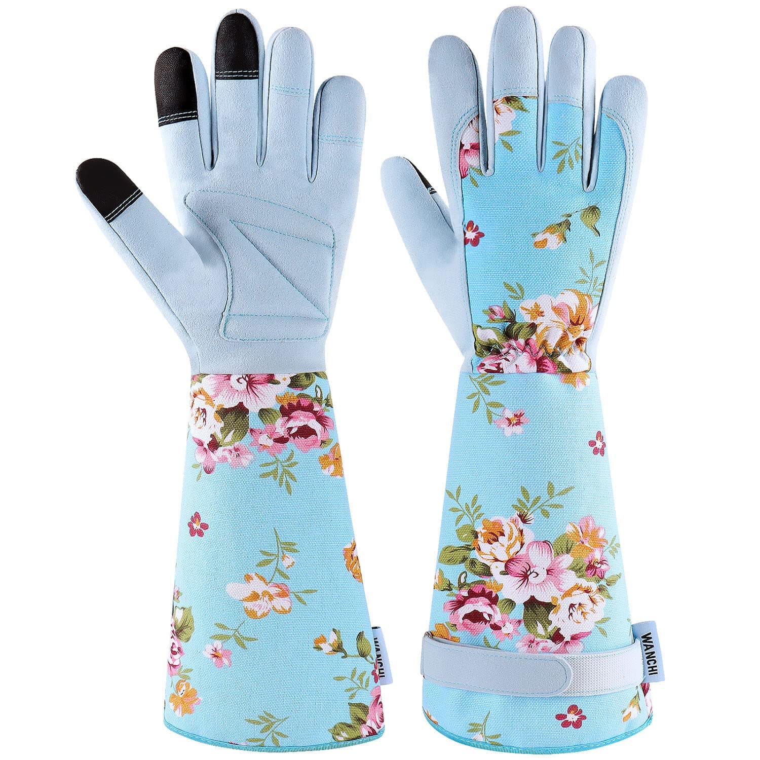 Long Gardening Gloves for Women, Breathable Flexible Fit, Comfortable Durable Work Gloves for Planting, Weeding & Outdoor Yard Activities, Blue Medium