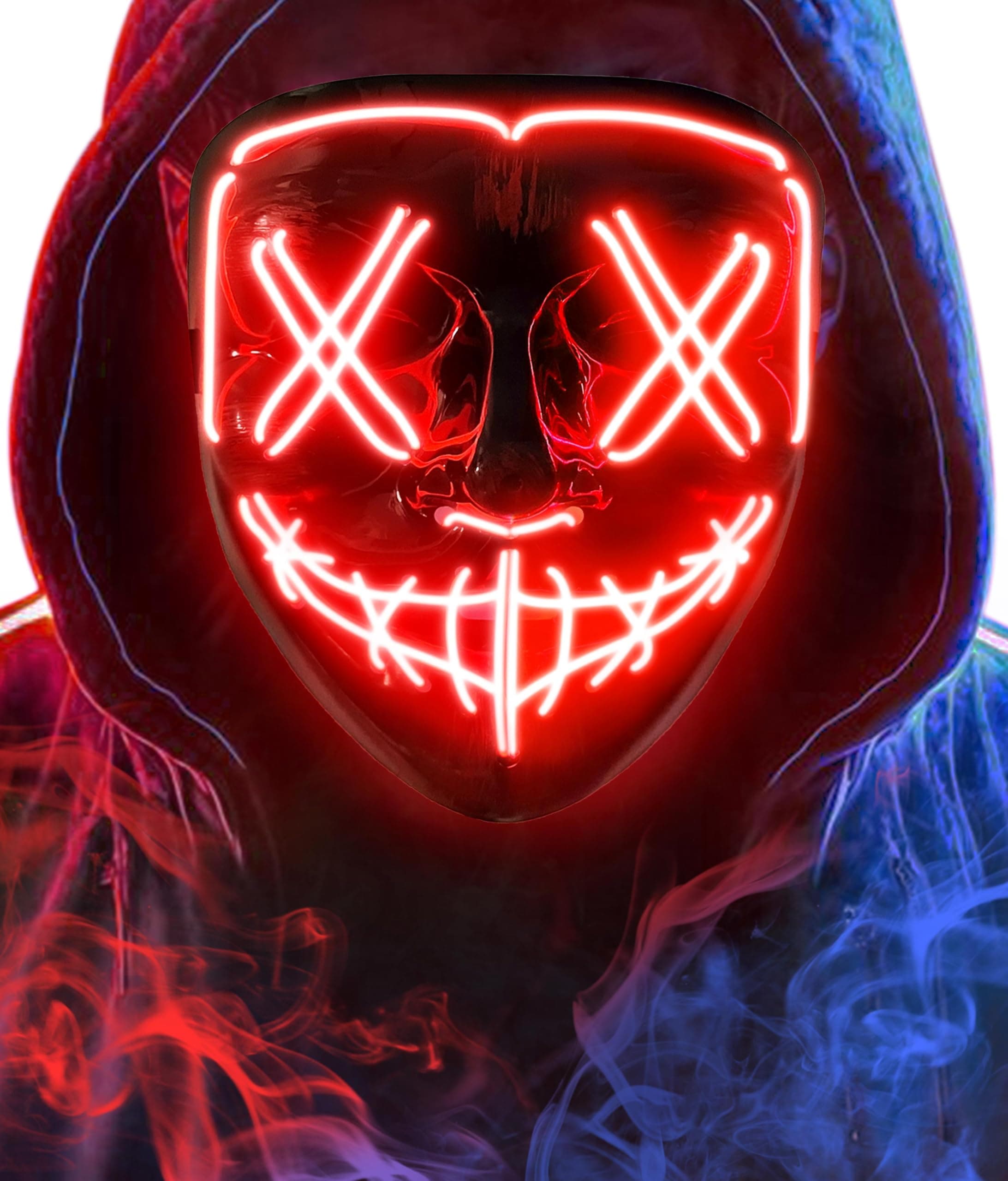 LED Light Up Halloween Mask,Scary Glow LED Face Mask with 3 lighting Modes & El Wire for Costume&Cosplay Party.Adjustable&Eco-Friendly Material for Men Women Kid-RED