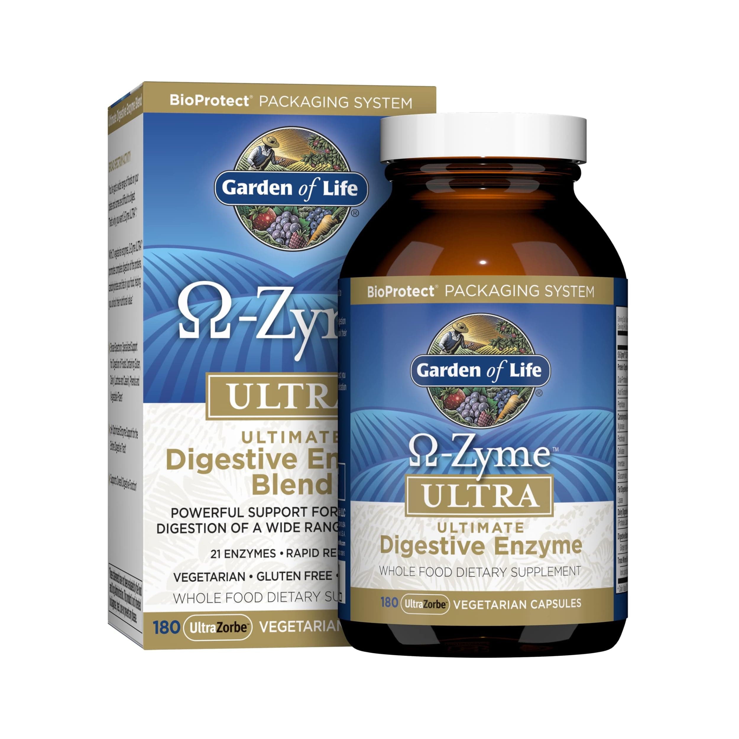 Vegetarian Digestive Supplement - Omega Zyme Ultra Enzyme Blend for Digestion, Bloating, Gas, and IBS, 180 Capsules
