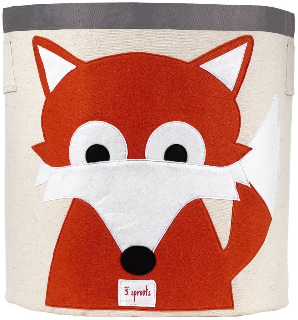 Sunuo Cartoon Animal Theme Storage Bin Organic Cotton Canvas Hanging Barrel Folding Clothes Basket Children Toys Storage Bag (Fox)