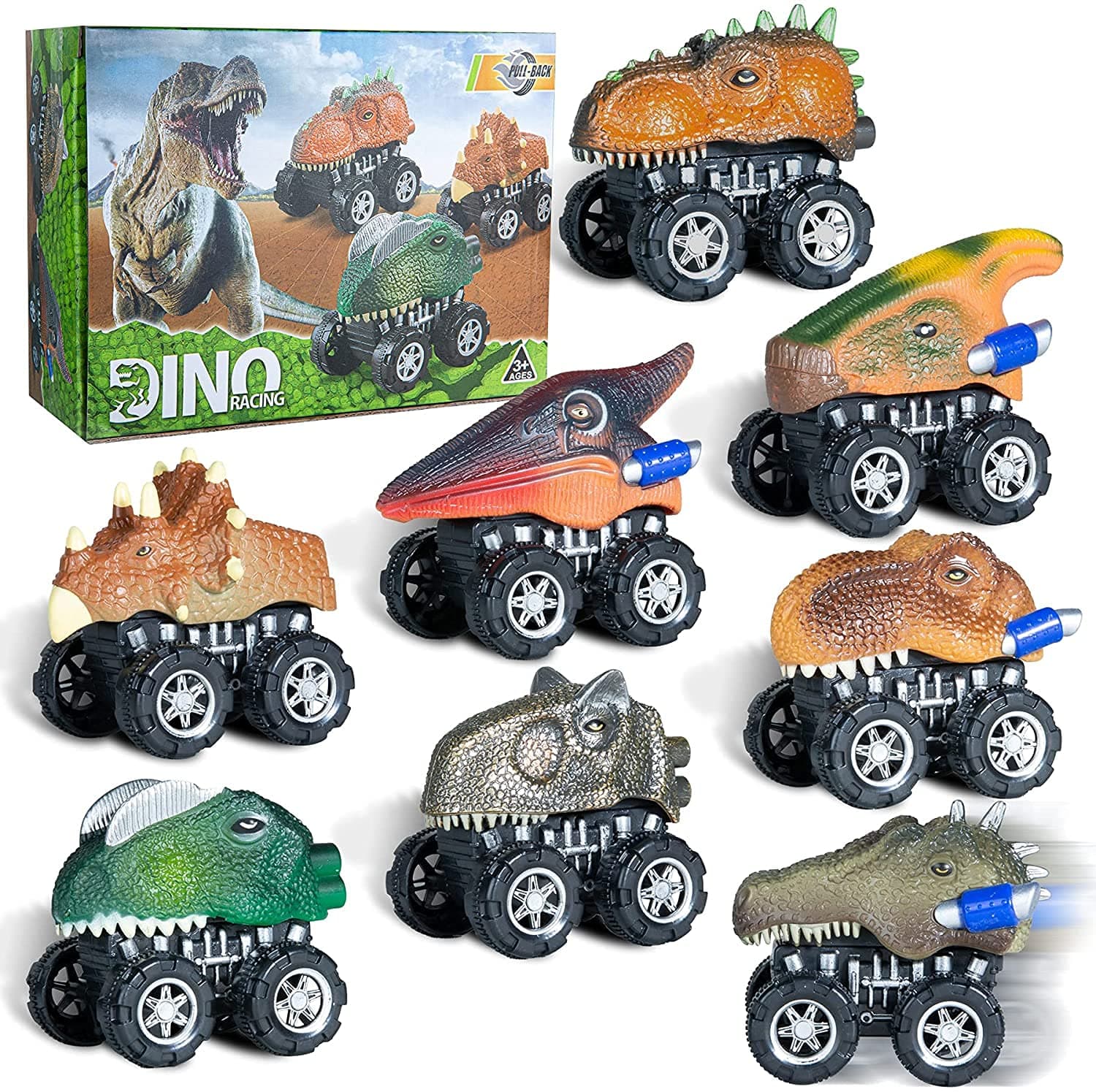 Dinosaur Toys Pull Back Dinosaur Cars 8 Pack Dino Game Toy Great Gifts for Kids Toddlers Age 3-10