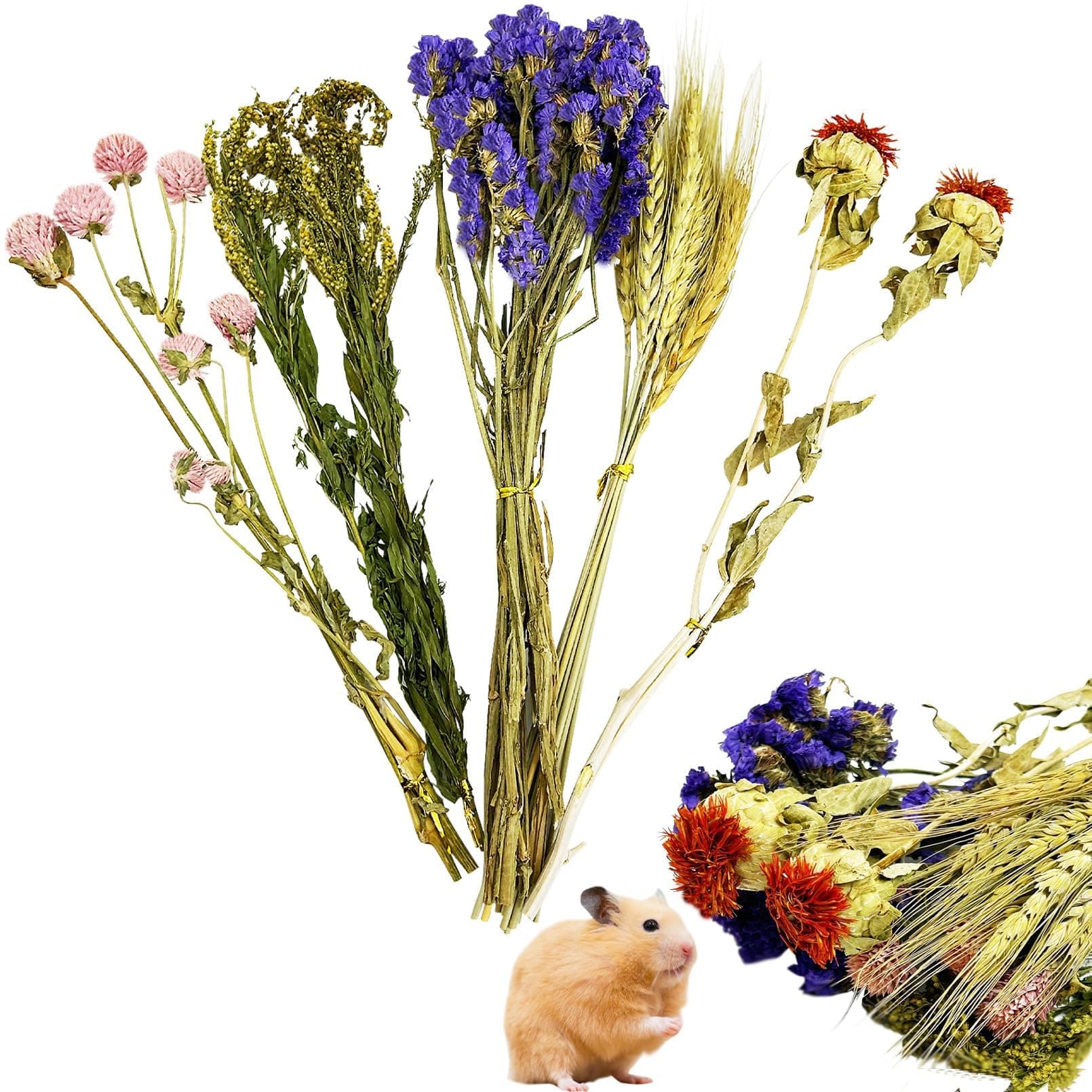PINVNBY Natural Flower & Herb Hamster Bedding Habitat Decor Grain Guinea Pig Bedding Hamster Sprays Hamster Cage Accessories for Guinea Pig Dwarf Syrian Gerbils Mice Mouse Rat (Grain Version)