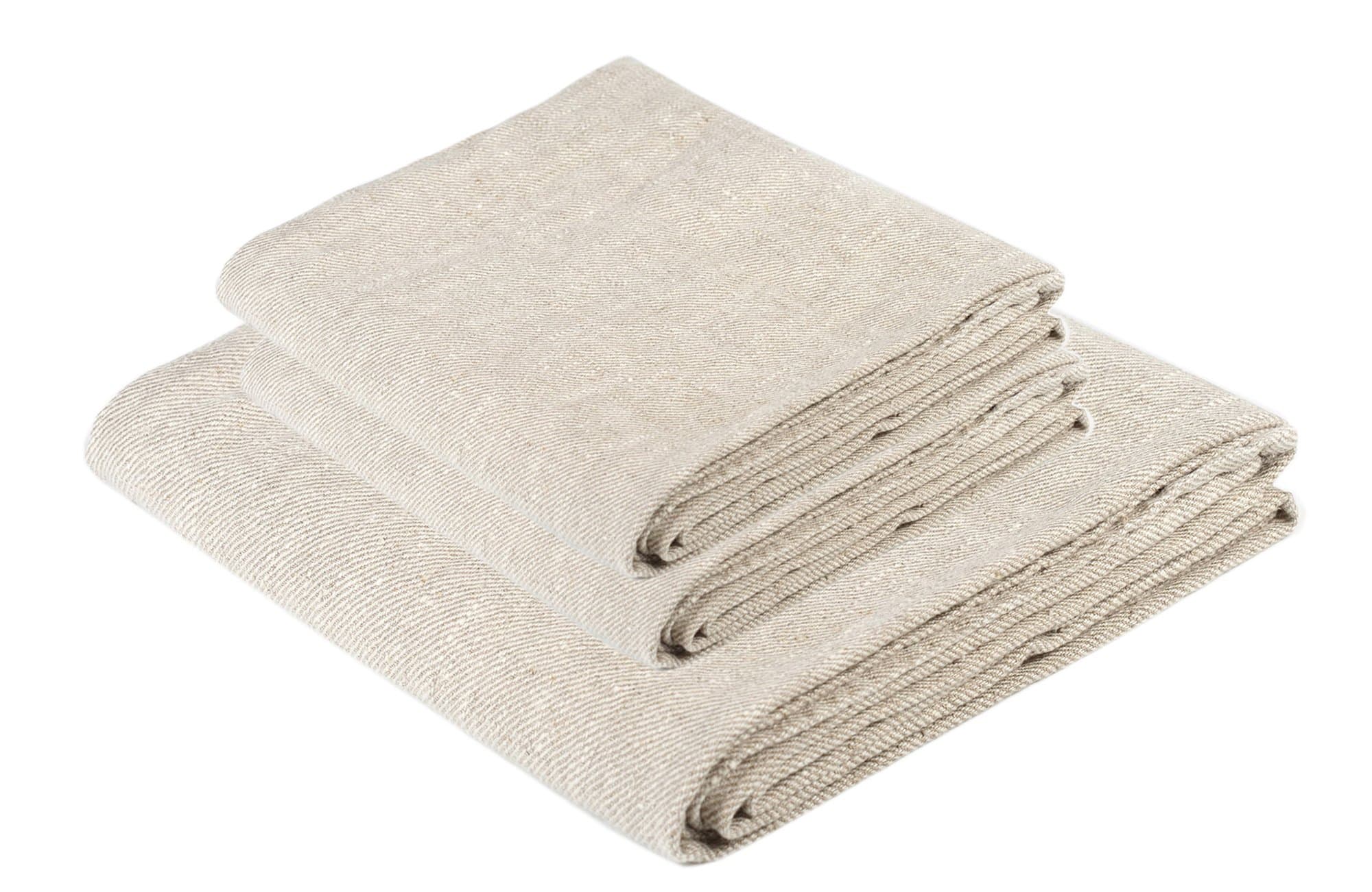 BLESS LINEN Natural Huckaback Pure Linen Towel Set of 3, Natural Gray - Includes 1 Large Bath Towel and 2 Hand Towels
