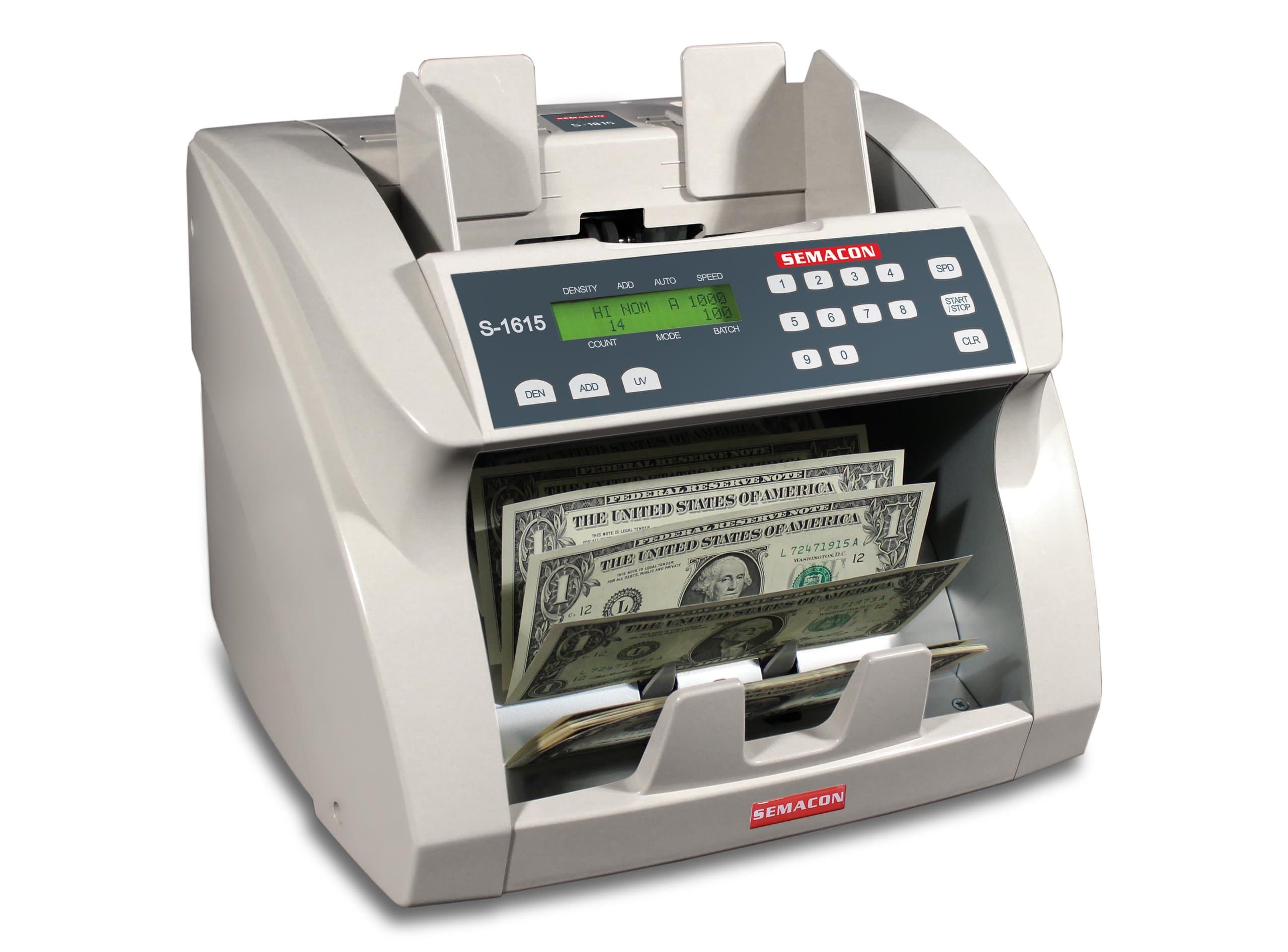 Semacon S-1615 Ultra High-Speed Premium Bank Grade Currency Counter with Ultraviolet Counterfeit Detection; Counting Mode, Adding Mode and Memory; 1000/1200/1500/1800 Notes per Minute