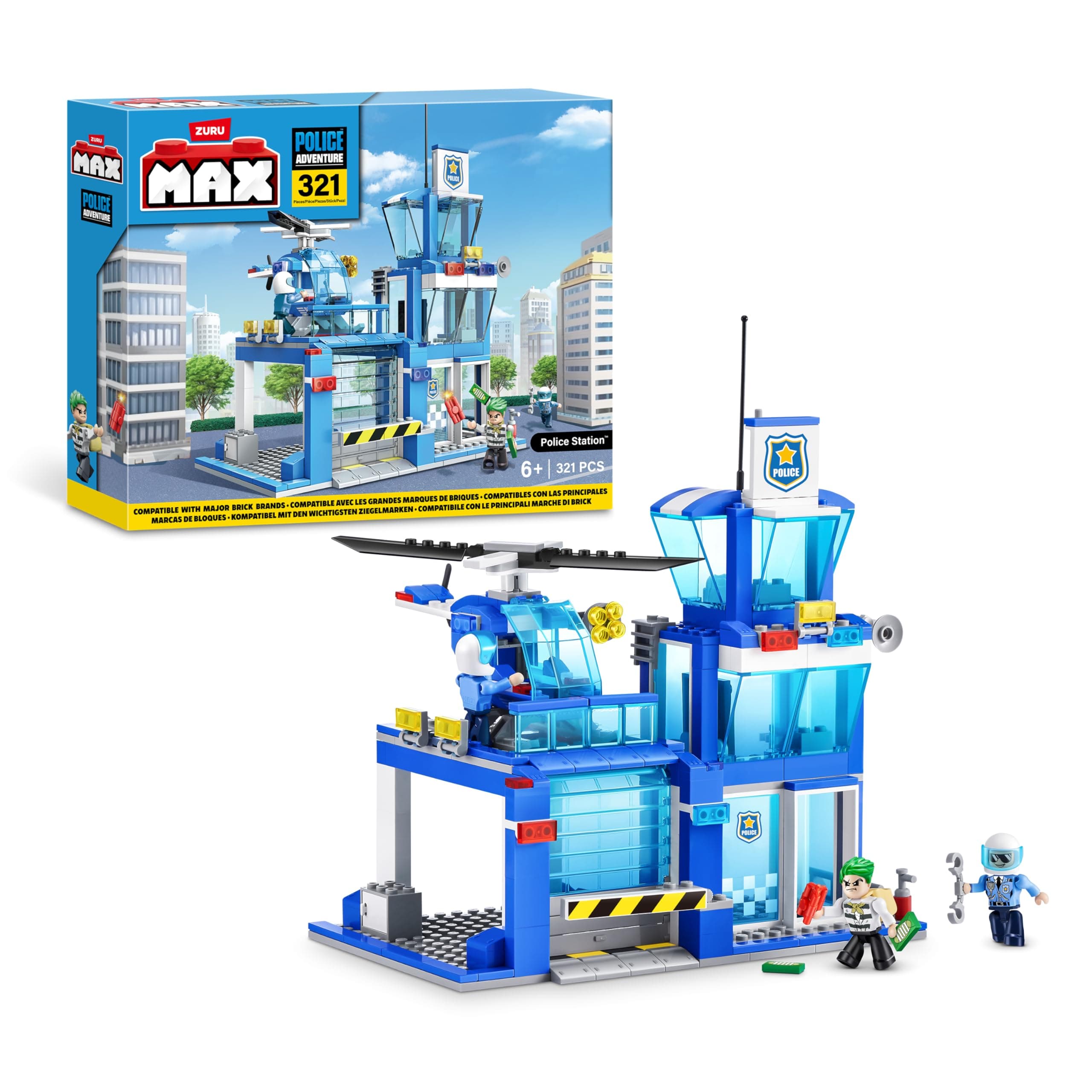 MAX Adventure Police Station Playset (318 pieces) Building Bricks Toys For Kids 5+ Create Vehicles and More Unbox Discover, Major Brand Compatible
