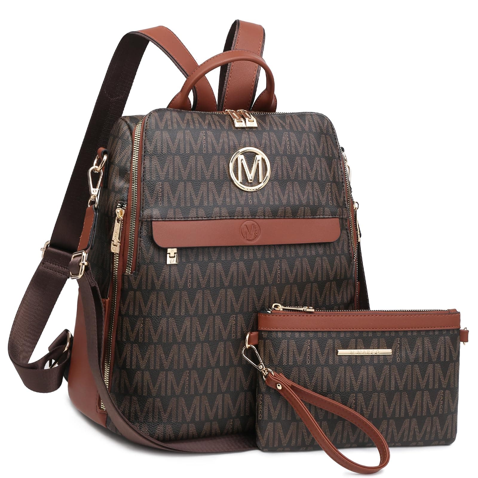 MKP Fashion Women Backpack Purse PU Leather Convertible Medium Travel Shoulder Bags Handbag Purse 2 Pack, Coffee colours (coffee-1), 12.5"L x 5.5"W x 14"H, Rucksack