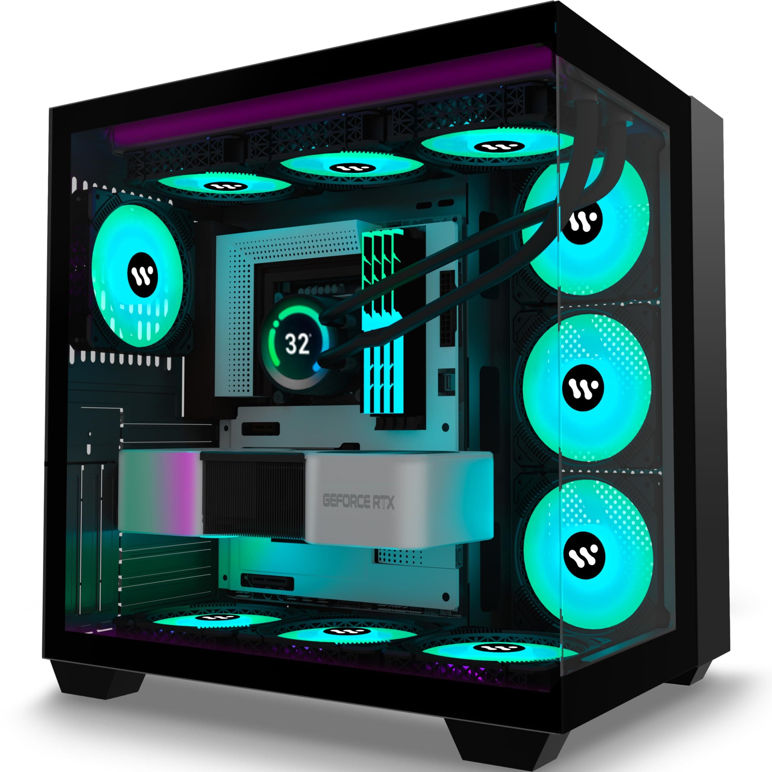 PC CASE ATX 9 PWM ARGB Fans Pre-Installed, Mid-Tower Gaming PC Case, Panoramic Tempered Glass Computer Case with Type-C,360mm Radiator Support (H9)
