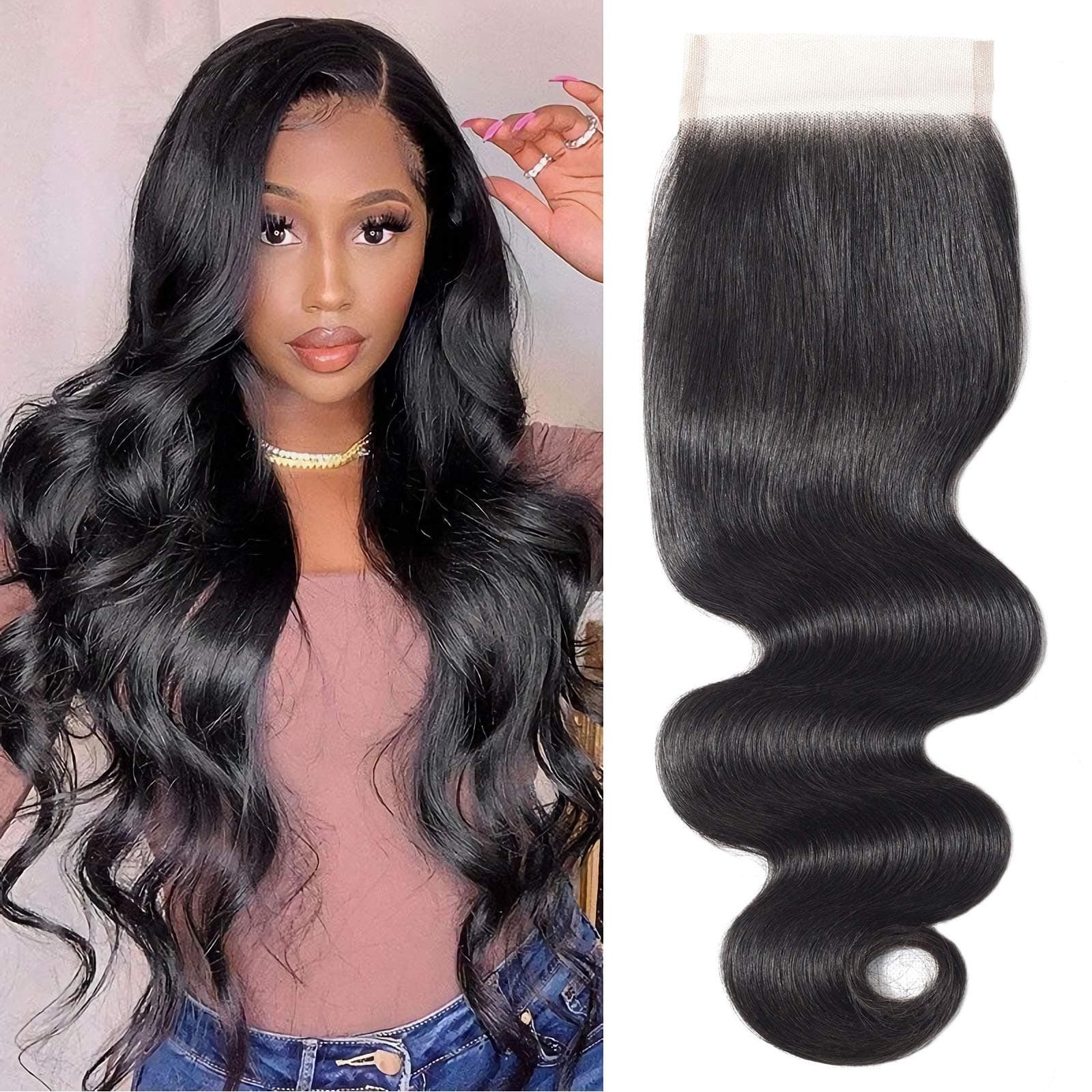 Lace Closure Human Hair Free Part 4X4 Brazilian Virgin Hair Body Wave Closure CCOLLEGE 100percent Unprocessed Human Hair Weave Swiss Lace closures Natural Color 16inch