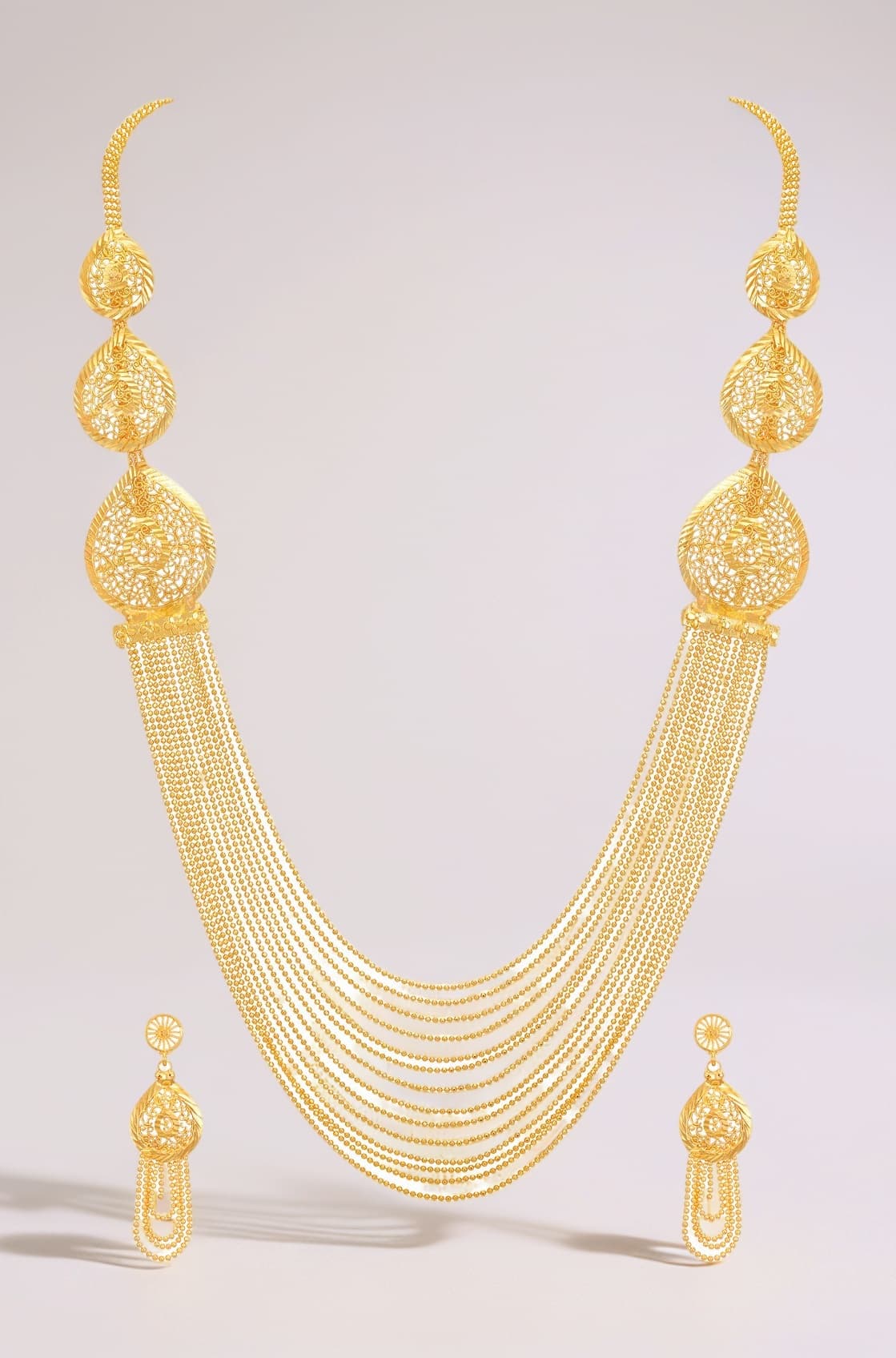 One Gram Gold Plated Latest Long Chain Traditional Necklace Jewellery Set for Women