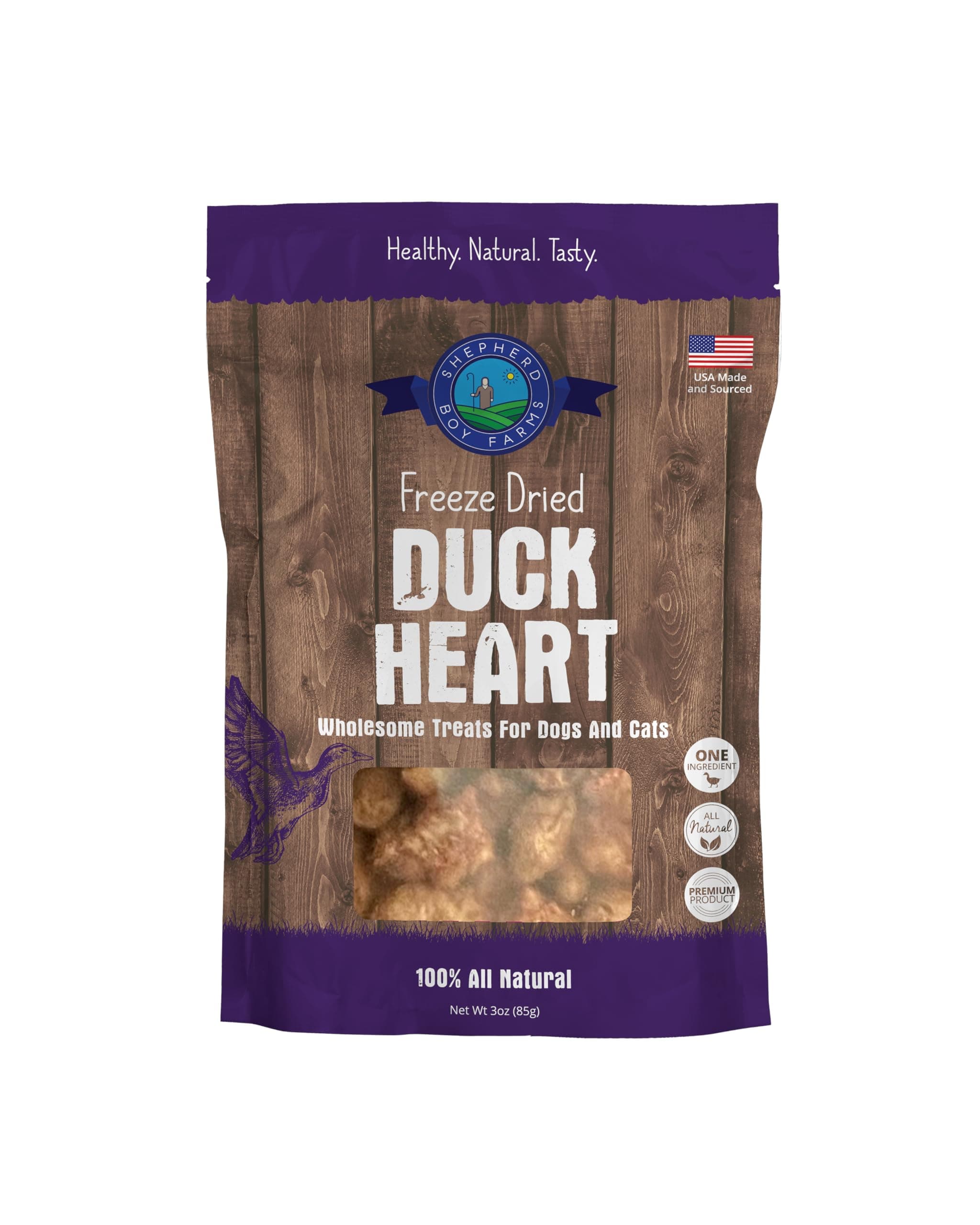 Freeze Dried Dog and Cat Treats, Duck Heart, All Natural Freeze-Dried Dog Treat & Snack, Made in USA, High in Protein, Essential Nutrition of Raw Food, Single Ingredient 3oz