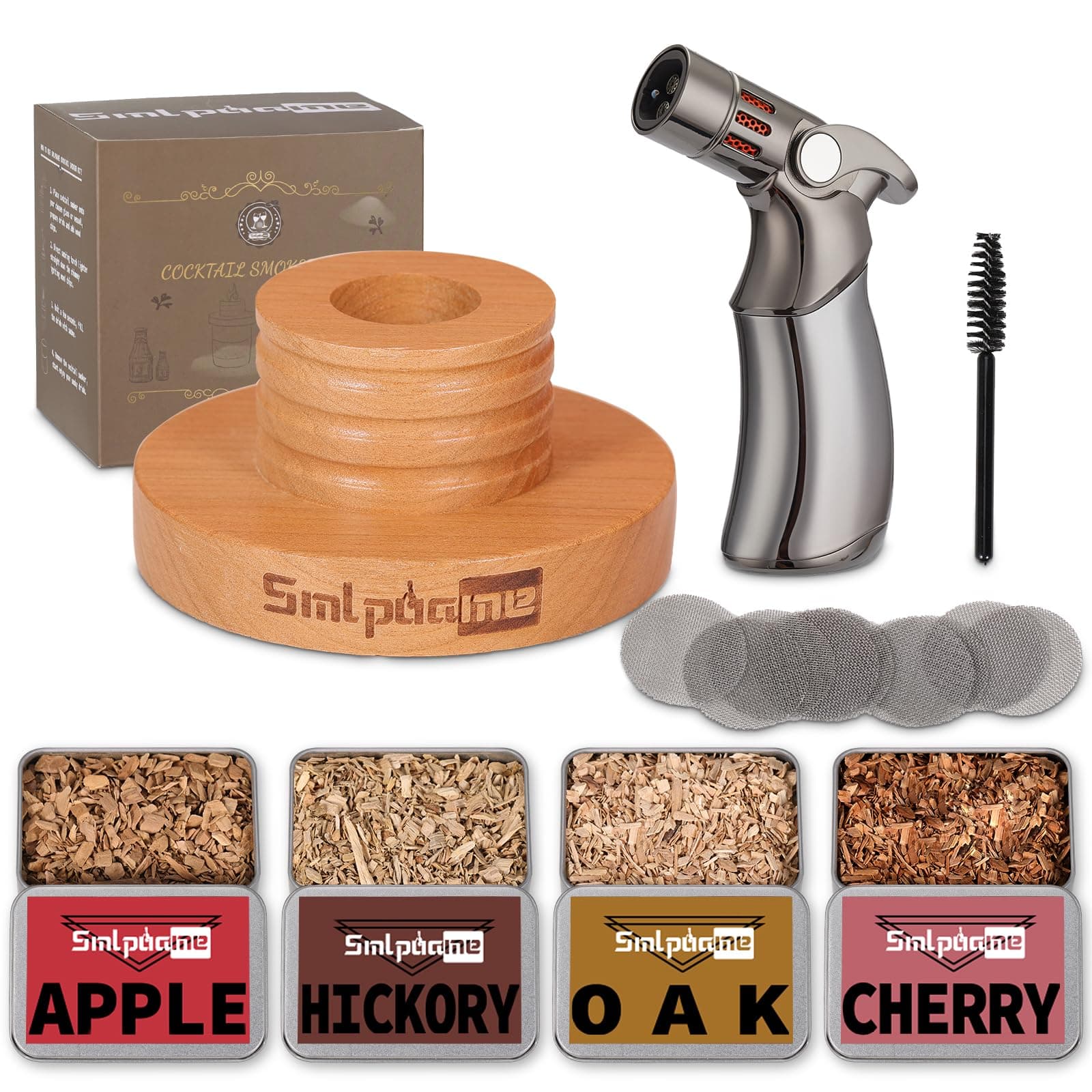 Smlpuame Cocktail Smoker Kit With Torch, Old Fashioned For Bourbon Whiskey Drink, Infuser 4 Flavors Wood Chips, Birthday Father'S Day Gifts Husband, Men, Dad (No Butane)