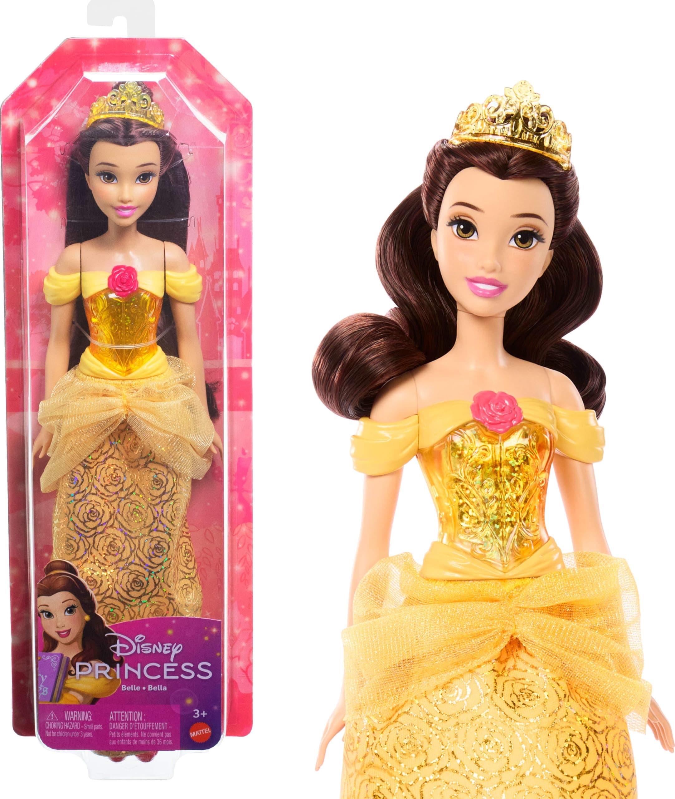 Disney Princess Dolls, Belle Posable Fashion Doll with Sparkling Clothing and Accessories, Disney Movie Toys, HLW11
