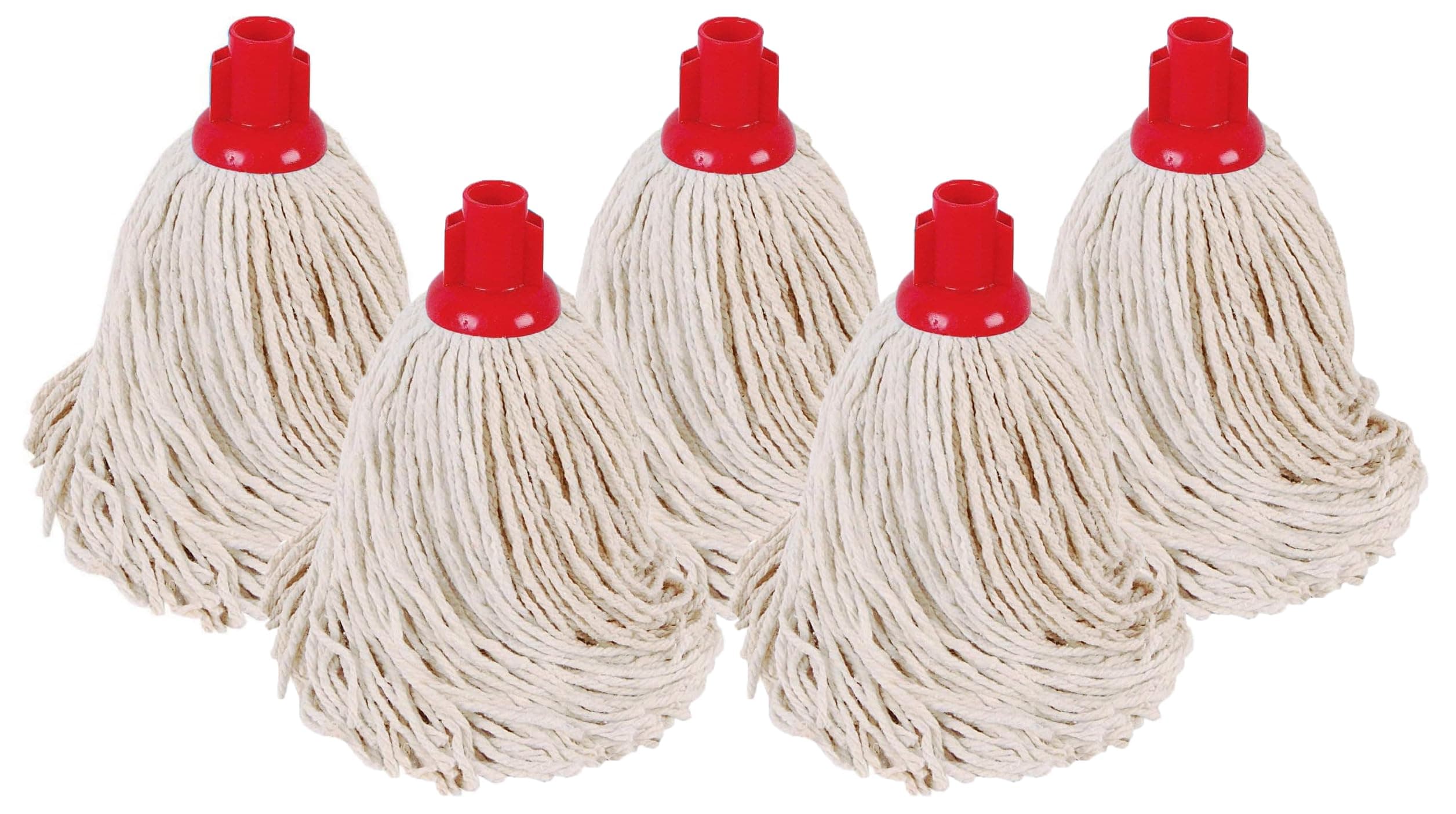 Abbey No.16 Socket Cotton Mop heads Replacement Pack of 5 – Super Absorbent String Mop Universal Screw On Socket - Floor Cleaning Heavy Duty mop head ( Red )