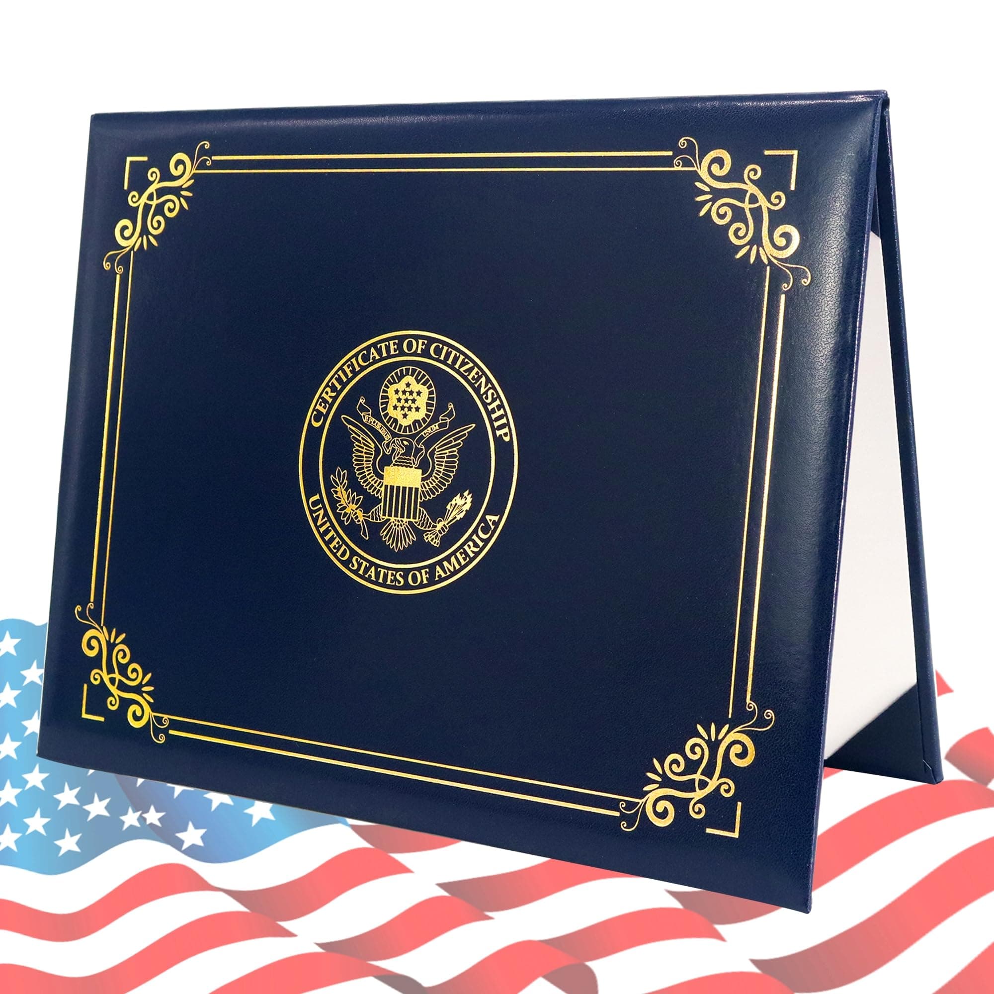 GraduatePro US Citizenship Certificate Holder 2025 Naturalization Padded Leatherette Cover with Golden Great Seal of The United States for American Gifts