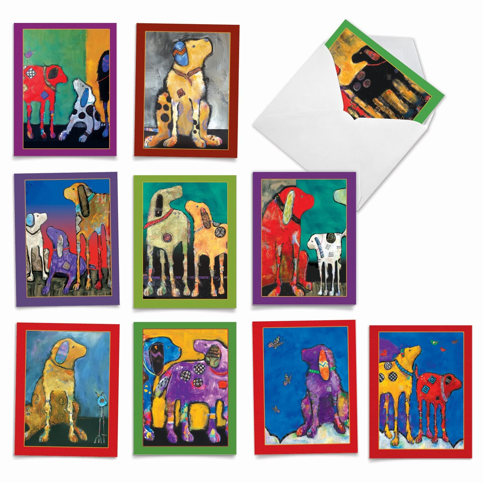 The Best Card Company - 10 Blank Dog Greeting Cards for All Occasions (4 x 5.12 Inch) - Painted Pups M3320