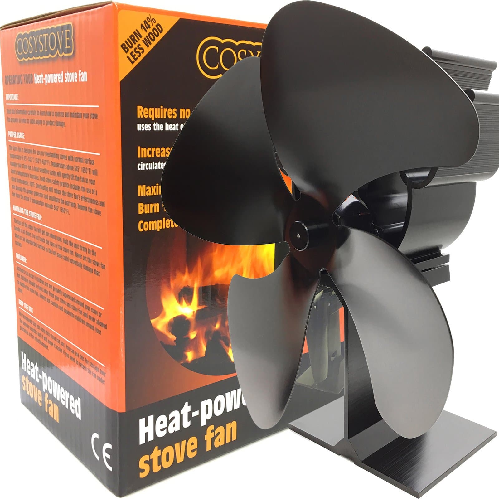 Stove Fan Silent Wood Burning Multi Fuel Better Efficiency 4 Blade Heat Powered Cosystove Lower Bills New
