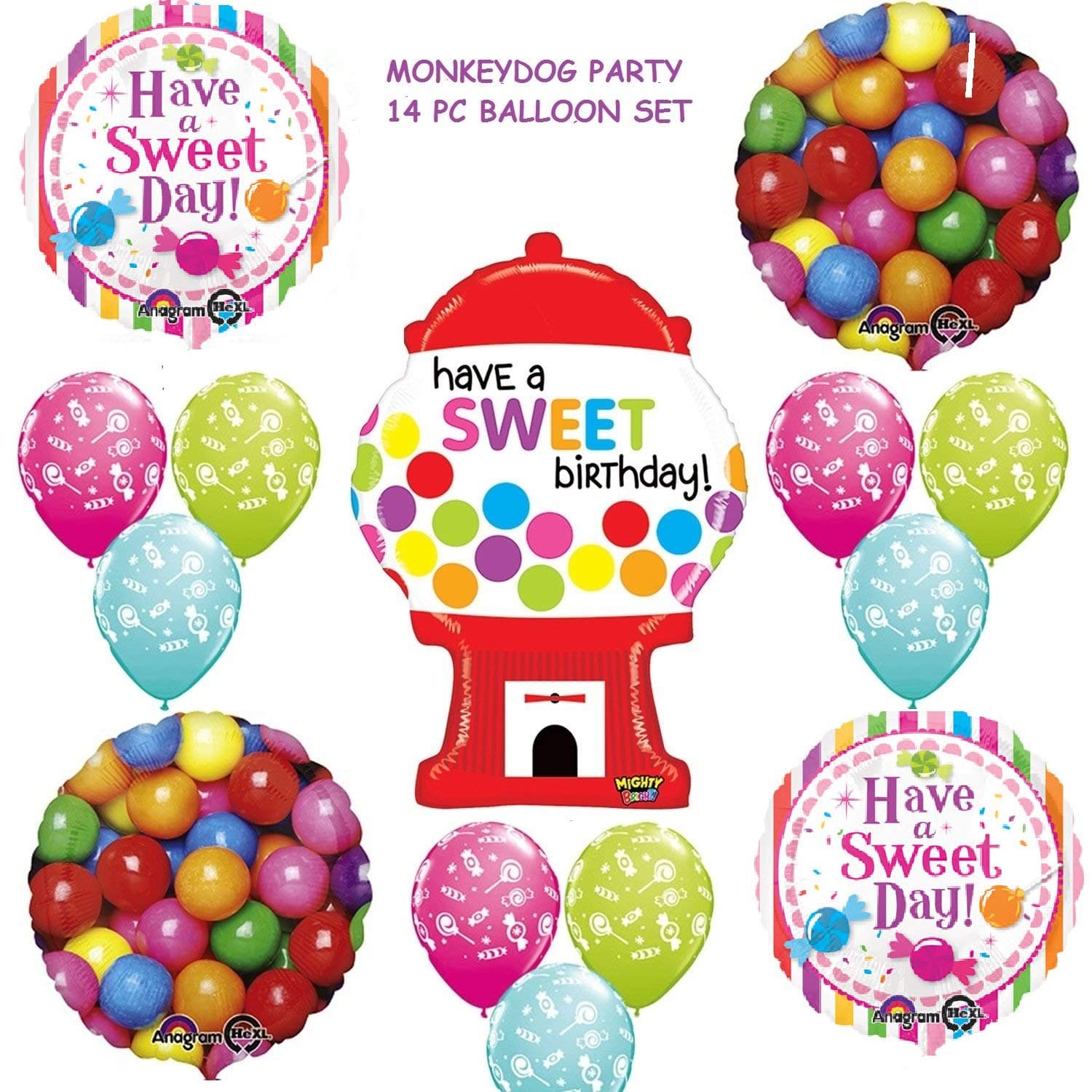 14 pc Balloon Set Gumball Candy Sweet Birthday Crush Party Favors Gift