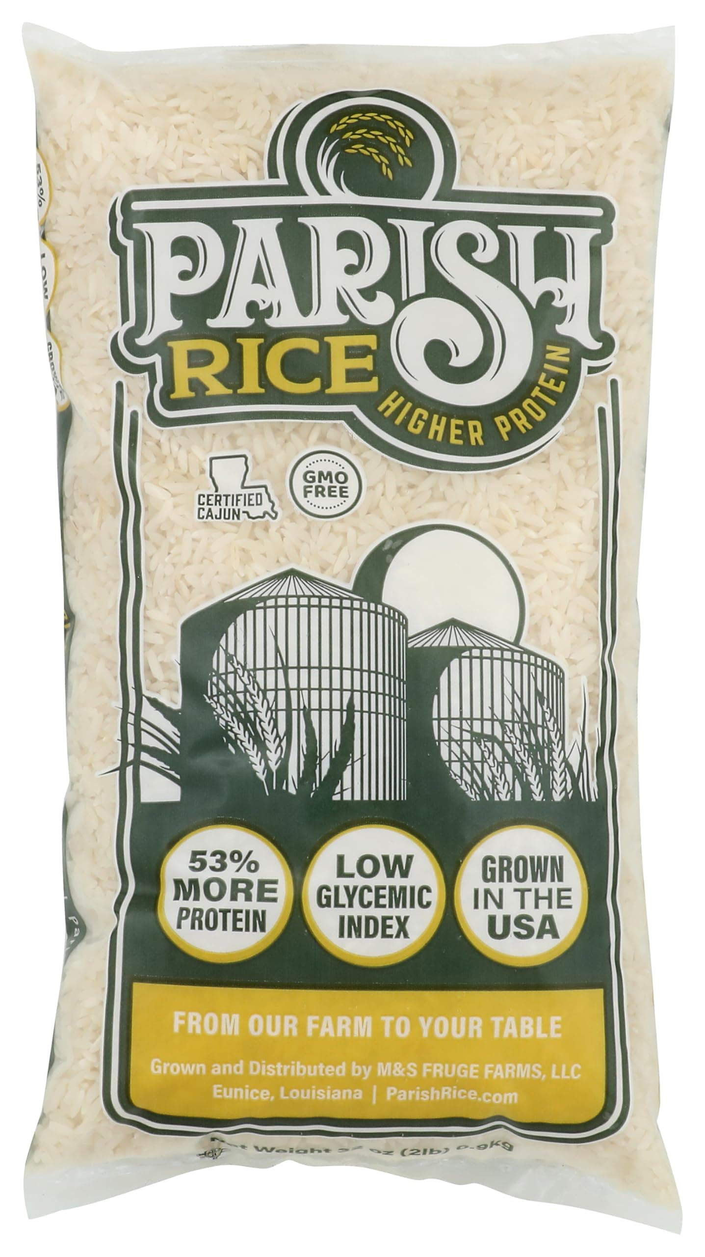 Parish White Rice – High-Protein Rice with Low Glycemic Index – Locally Grown Long-Grain White Rice – Made in the USA – Rich Nutrient Content – Ideal for Curry, Desserts, Stir-Fry – 2lb Bag