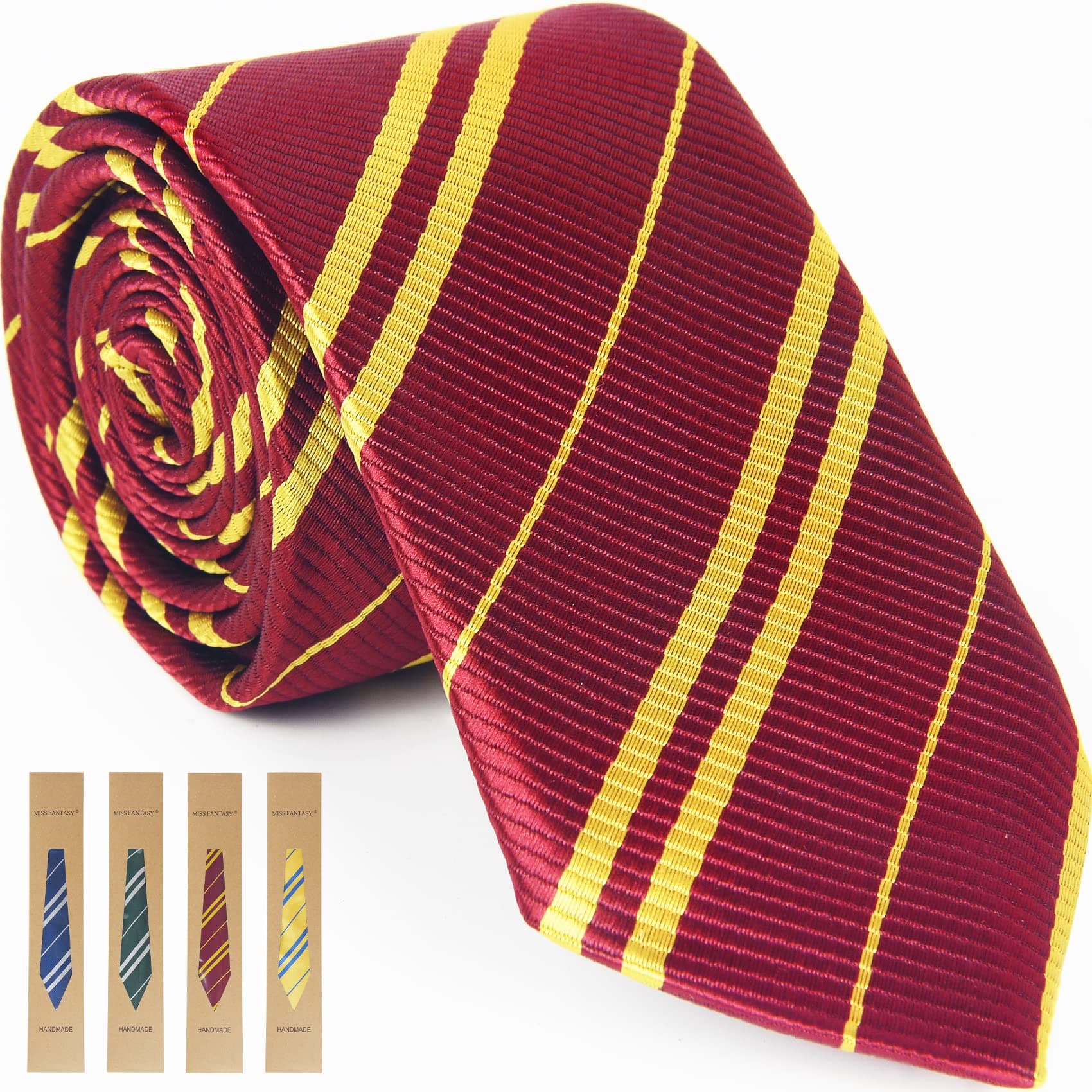 MISS FANTASY Cosplay Tie for Halloween Party, Unisex Adult & Kids Necktie Costume Accessory (Red and Gold)
